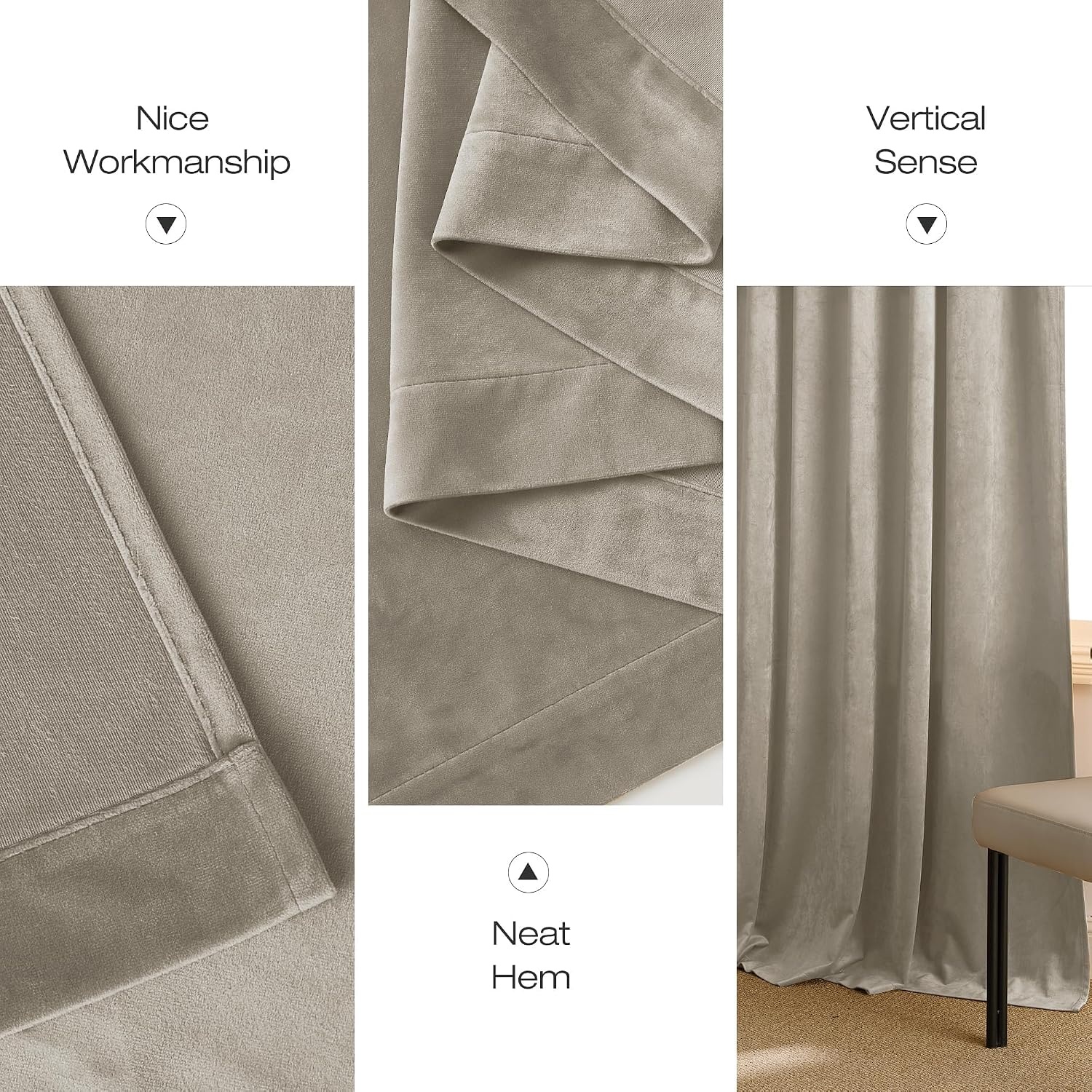 image:imageNICETOWN Black Velvet Blackout Curtains 96 inch Long 2 PanelsBrown Series Camel