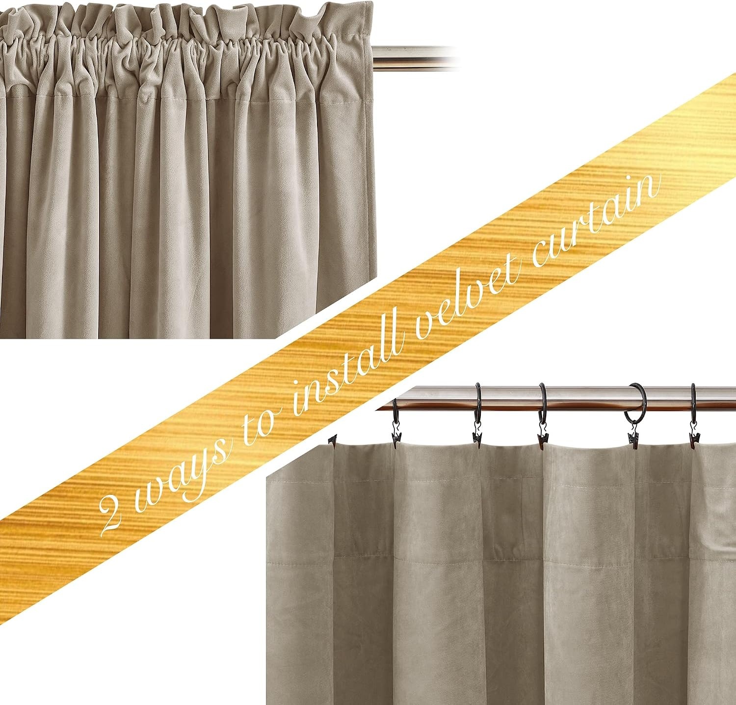 image:imageNICETOWN Black Velvet Blackout Curtains 96 inch Long 2 PanelsBrown Series Camel