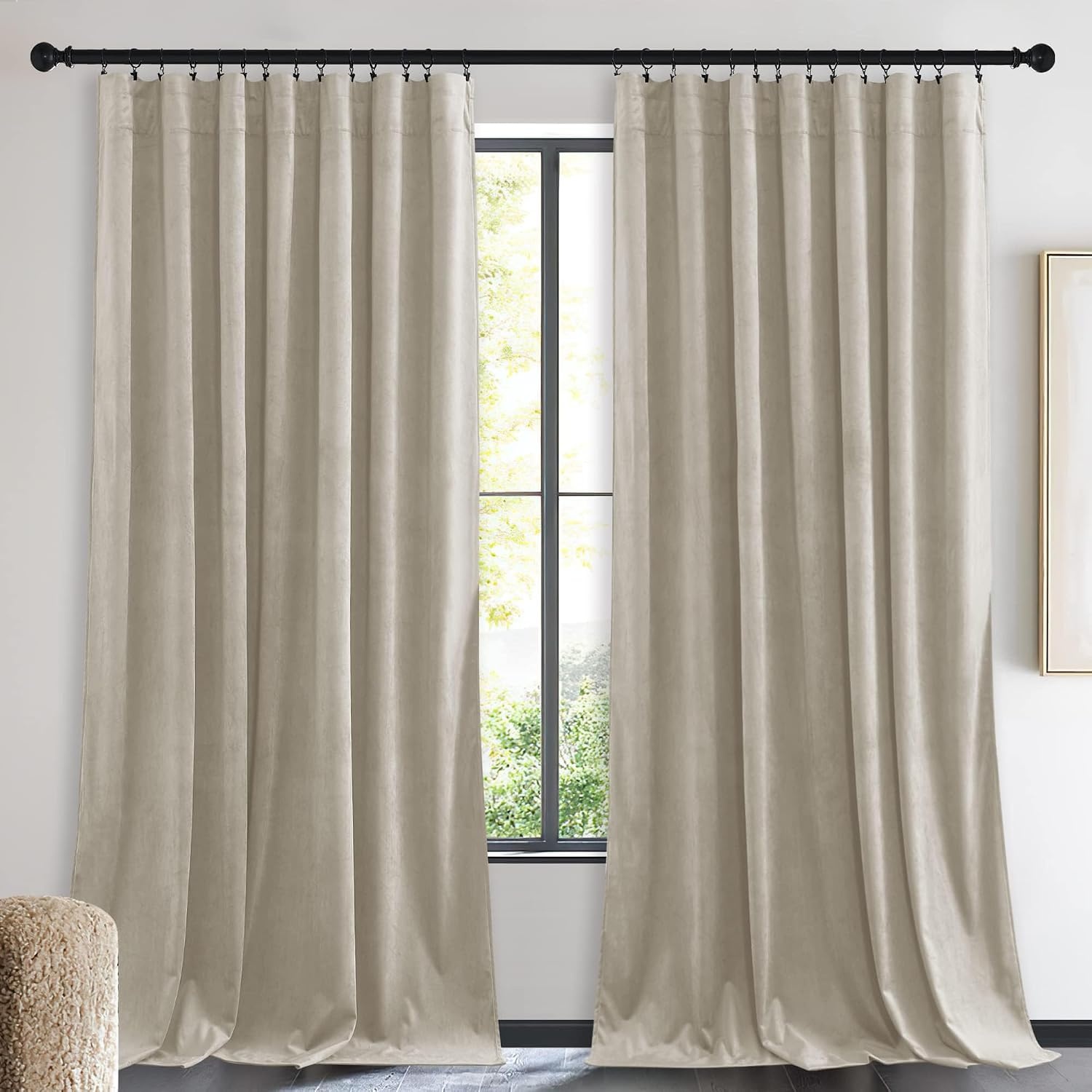 image:imageNICETOWN Black Velvet Blackout Curtains 96 inch Long 2 PanelsBrown Series Camel
