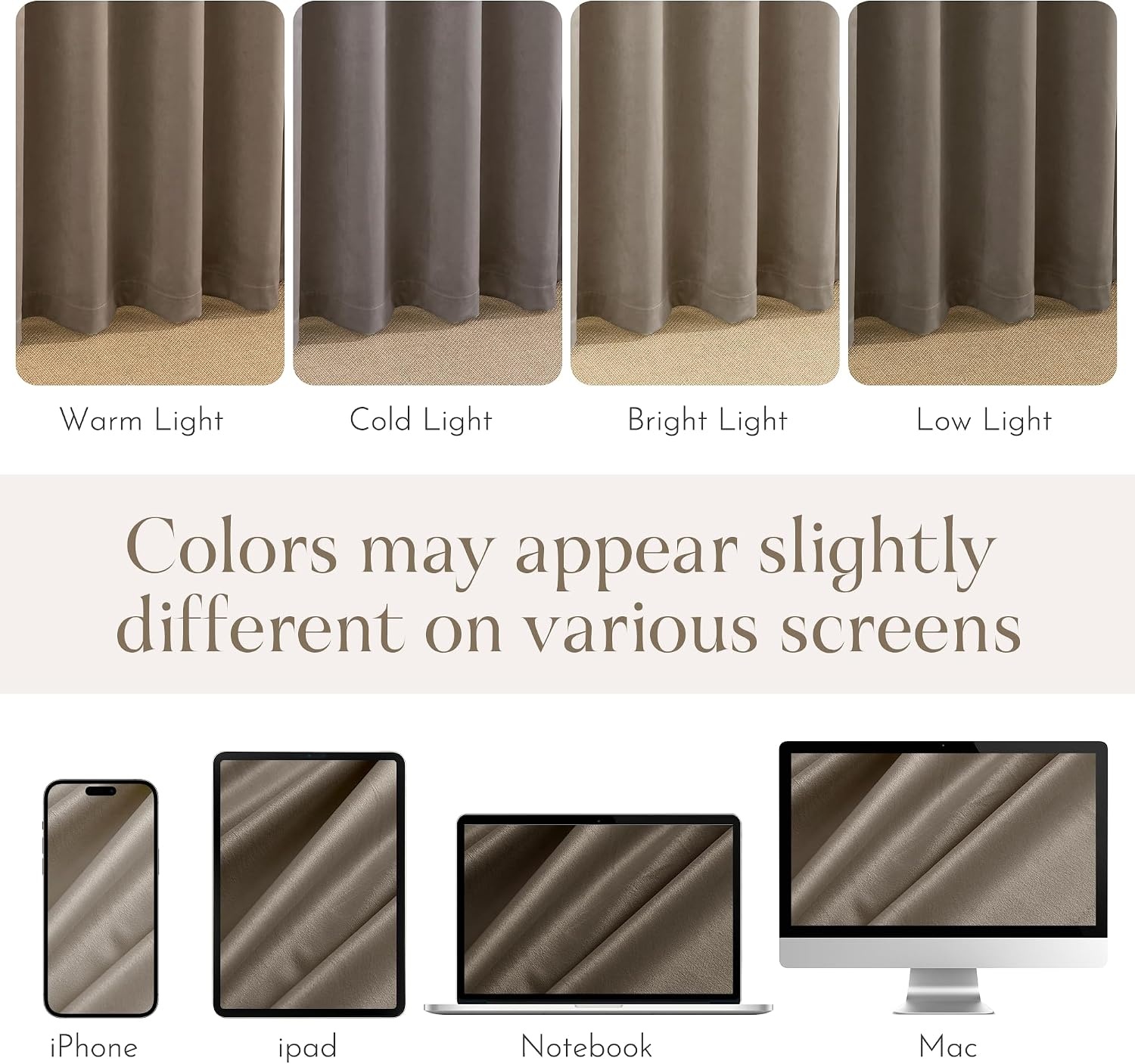 image:imageNICETOWN Black Velvet Blackout Curtains 96 inch Long 2 PanelsBrown Series Taupe