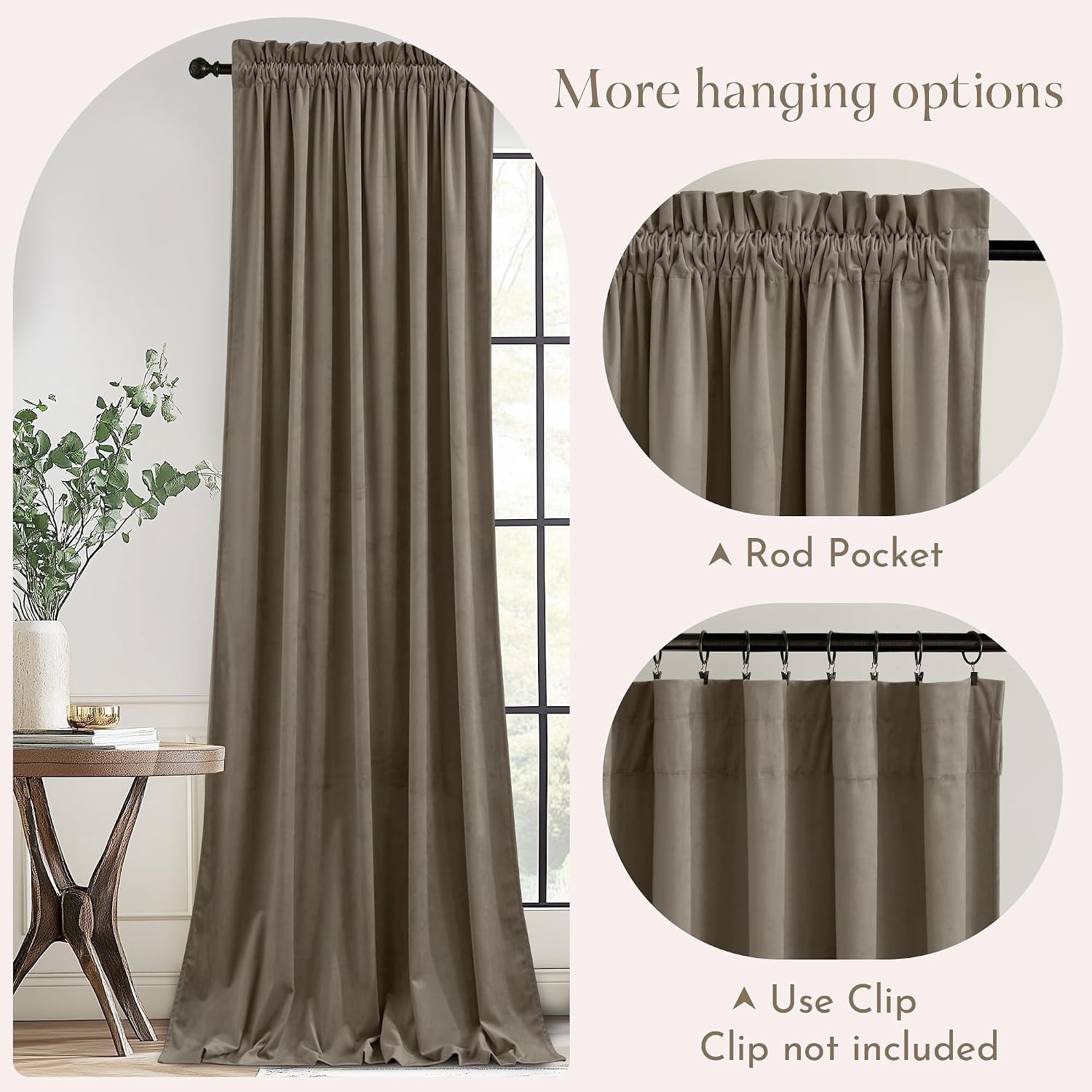 image:imageNICETOWN Black Velvet Blackout Curtains 96 inch Long 2 PanelsBrown Series Taupe