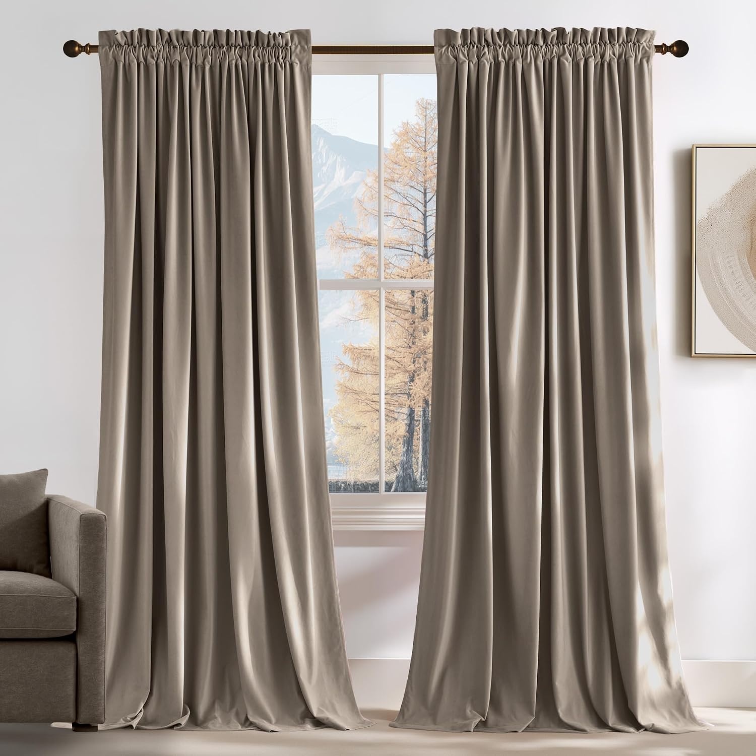 image:imageNICETOWN Black Velvet Blackout Curtains 96 inch Long 2 PanelsBrown Series Taupe