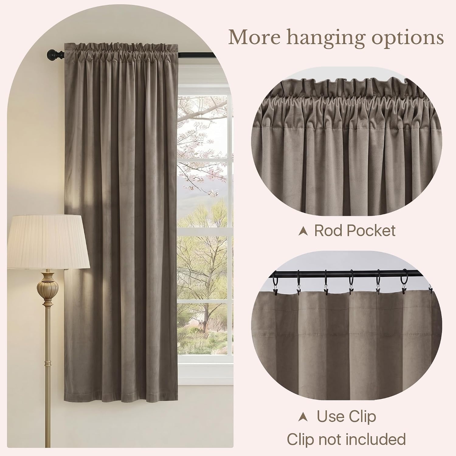 image:imageNICETOWN Black Velvet Blackout Curtains 96 inch Long 2 PanelsBrown Series Taupe