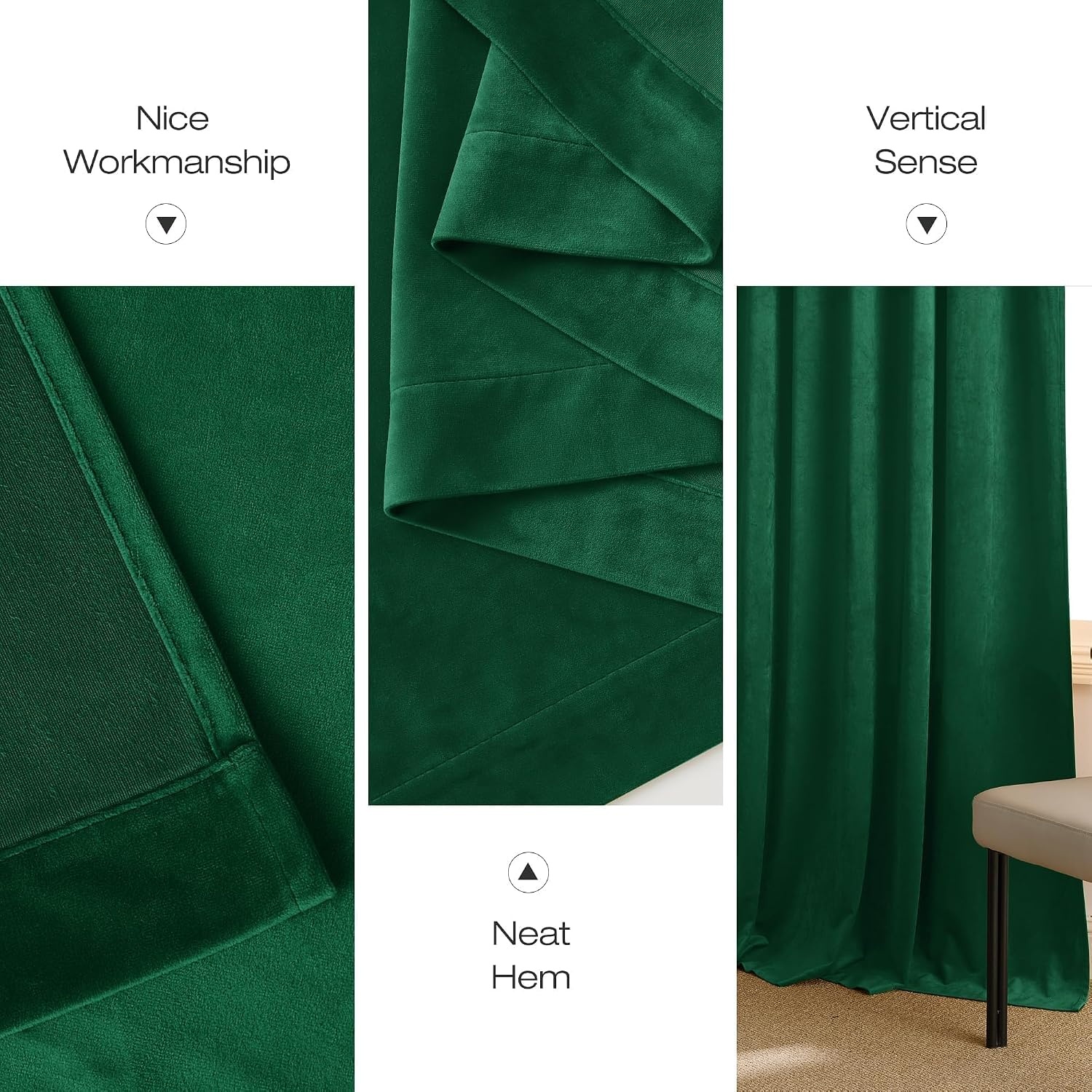 image:imageNICETOWN Black Velvet Blackout Curtains 96 inch Long 2 PanelsGreen Series Emerald Green