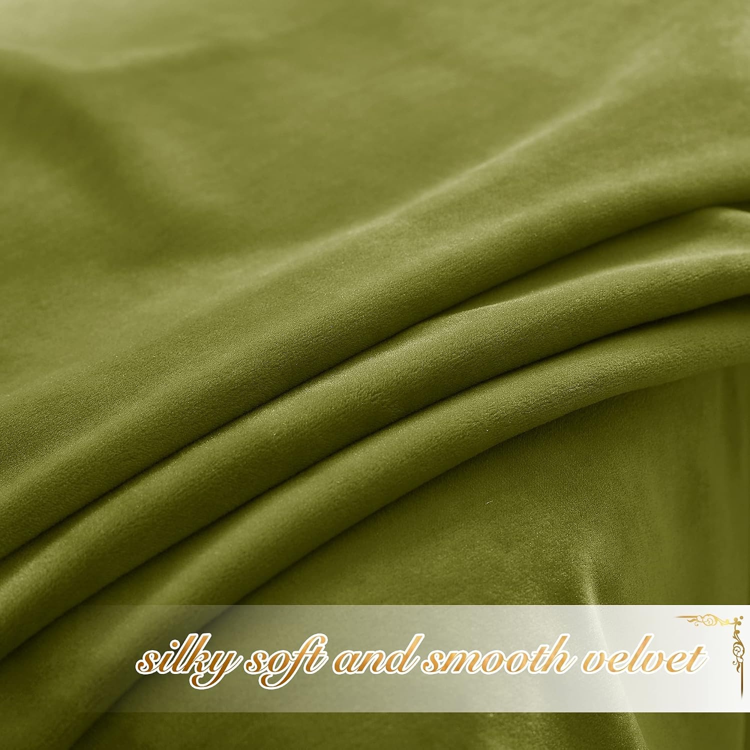 image:imageNICETOWN Black Velvet Blackout Curtains 96 inch Long 2 PanelsGreen Series Moss Green