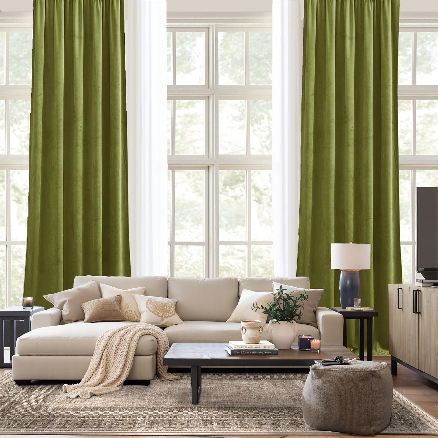 image:imageNICETOWN Black Velvet Blackout Curtains 96 inch Long 2 PanelsGreen Series Moss Green
