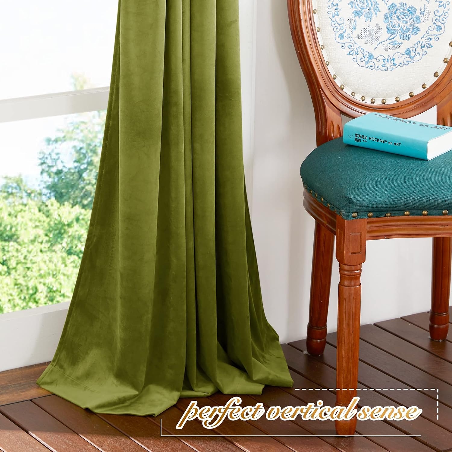 image:imageNICETOWN Black Velvet Blackout Curtains 96 inch Long 2 PanelsGreen Series Moss Green
