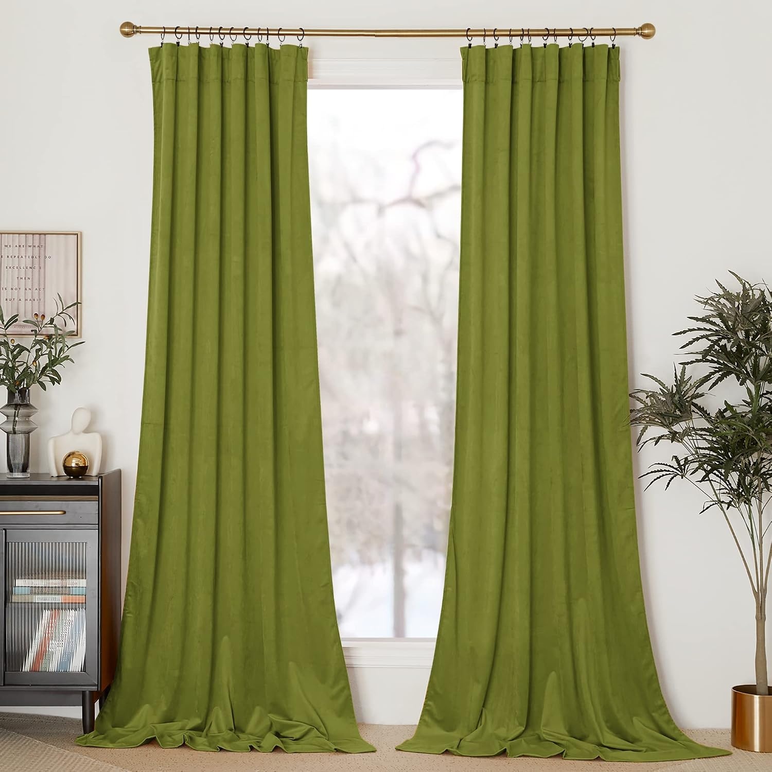 image:imageNICETOWN Black Velvet Blackout Curtains 96 inch Long 2 PanelsGreen Series Moss Green