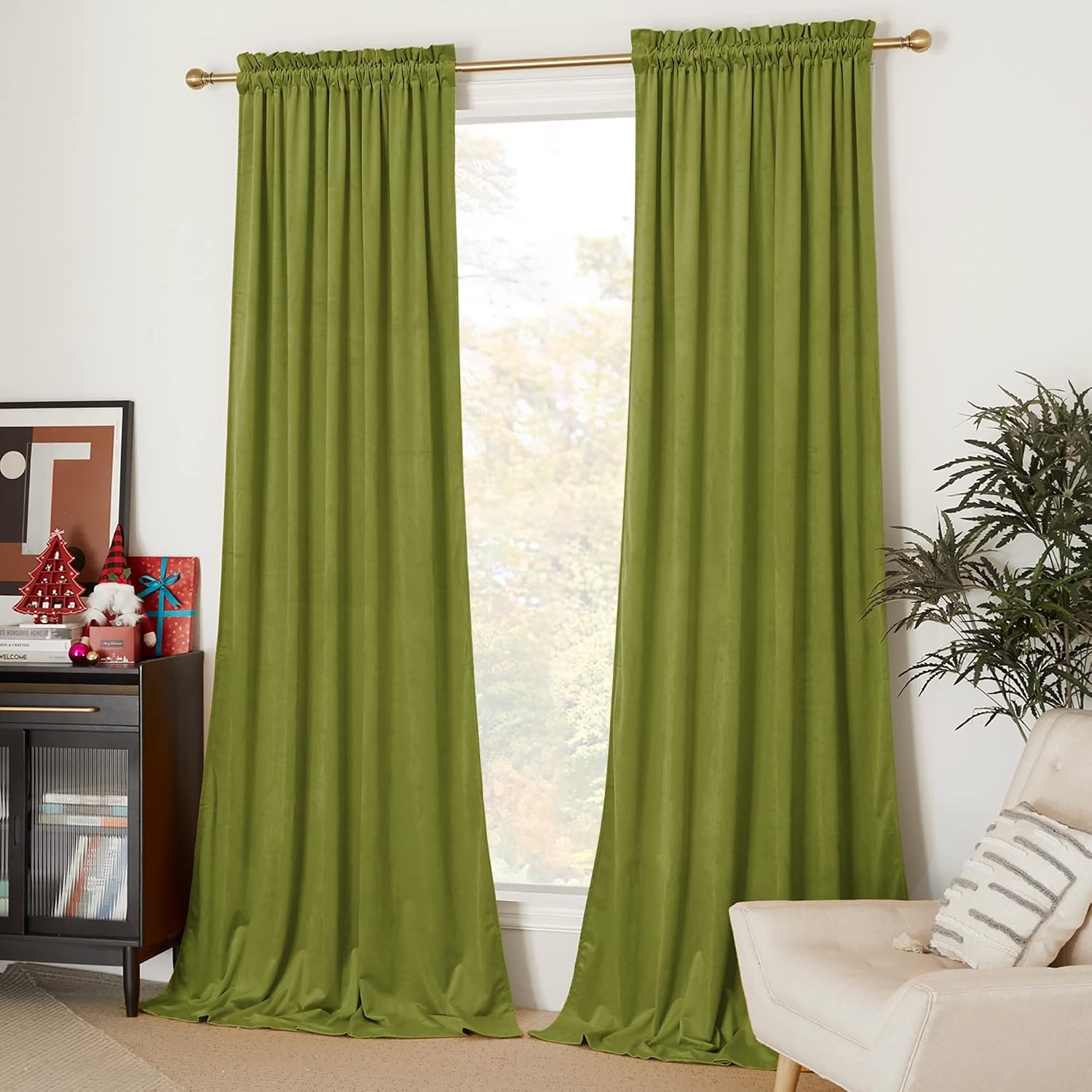 image:imageNICETOWN Black Velvet Blackout Curtains 96 inch Long 2 PanelsGreen Series Moss Green