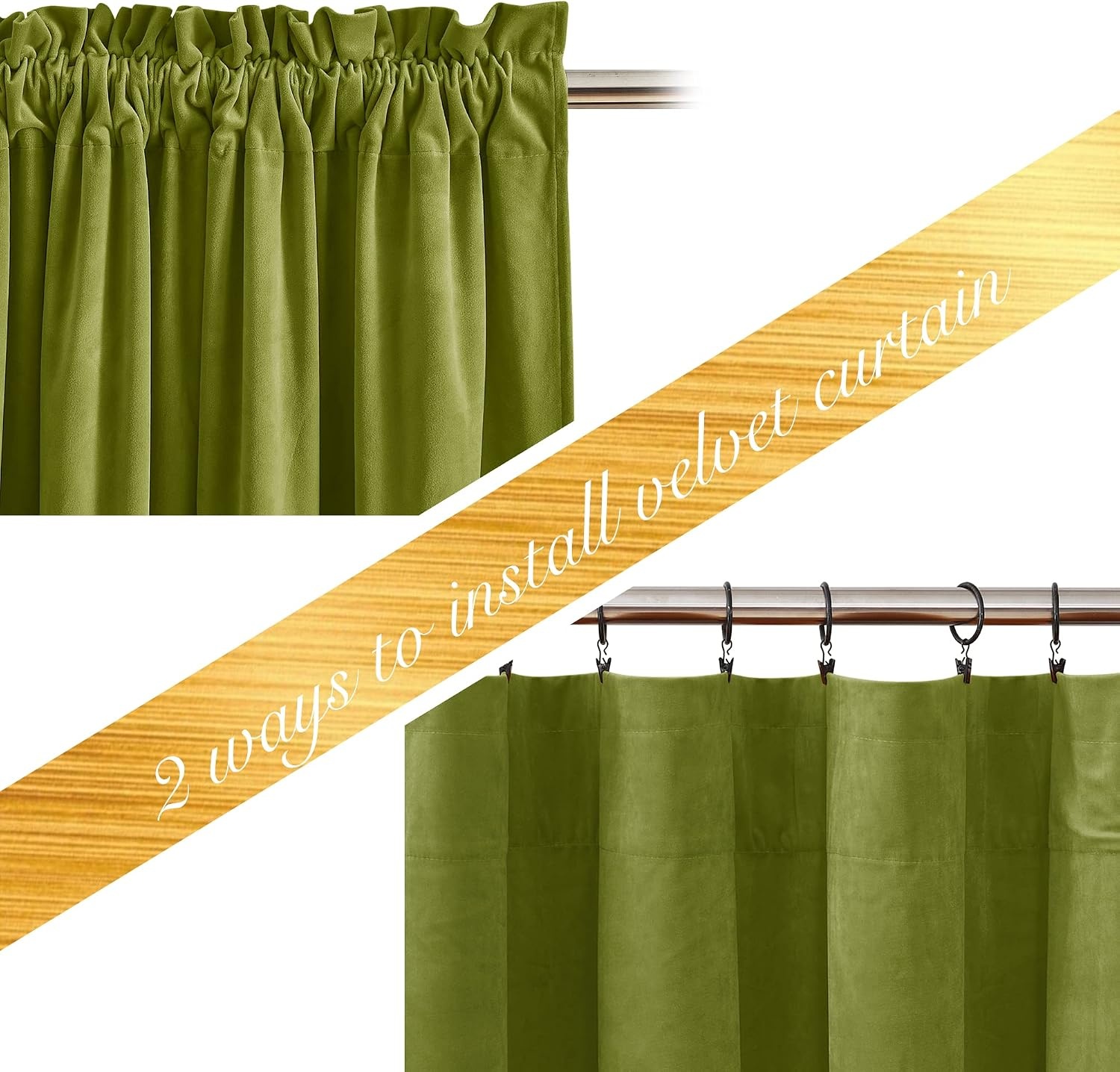 image:imageNICETOWN Black Velvet Blackout Curtains 96 inch Long 2 PanelsGreen Series Moss Green