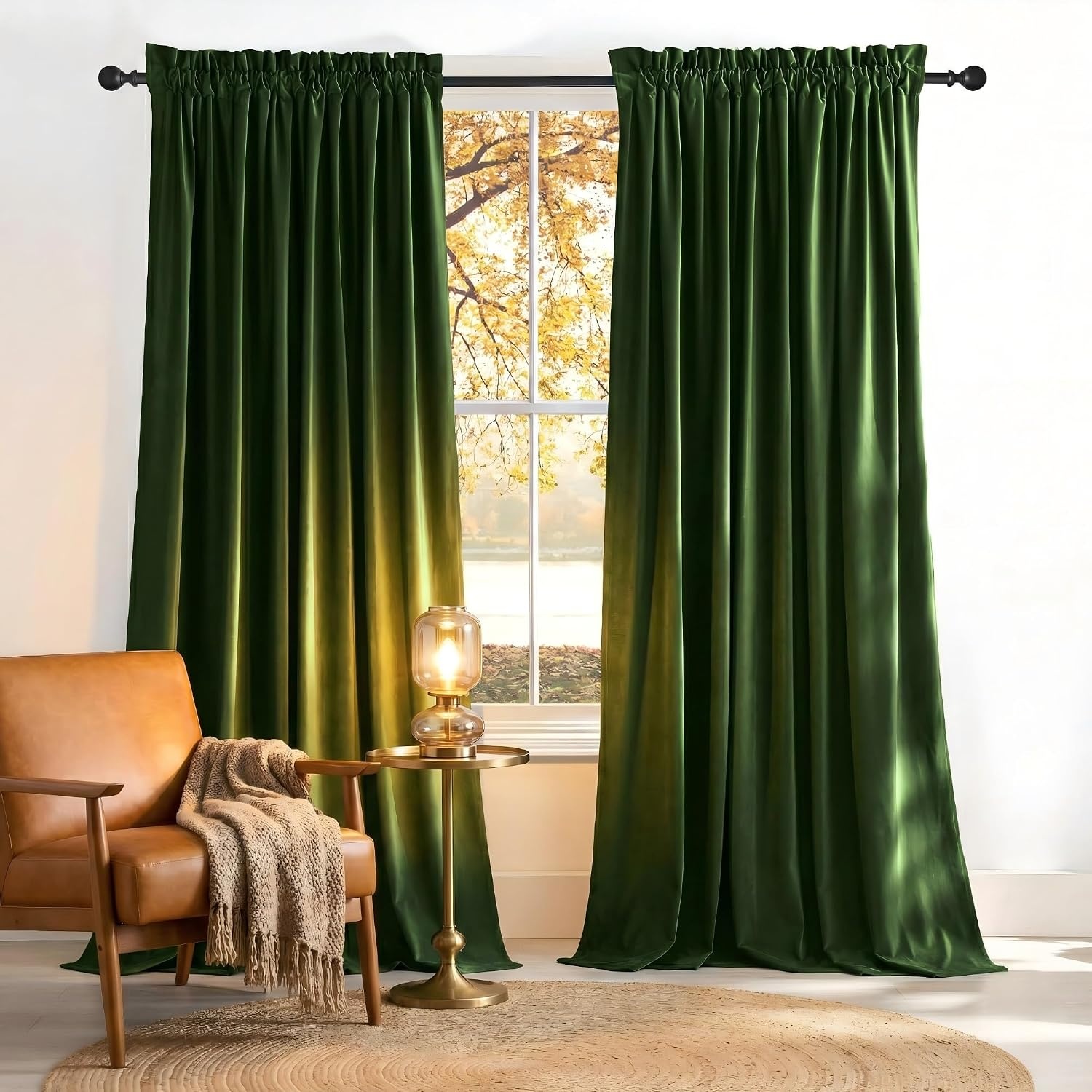 image:imageNICETOWN Black Velvet Blackout Curtains 96 inch Long 2 PanelsGreen Series Olive Green