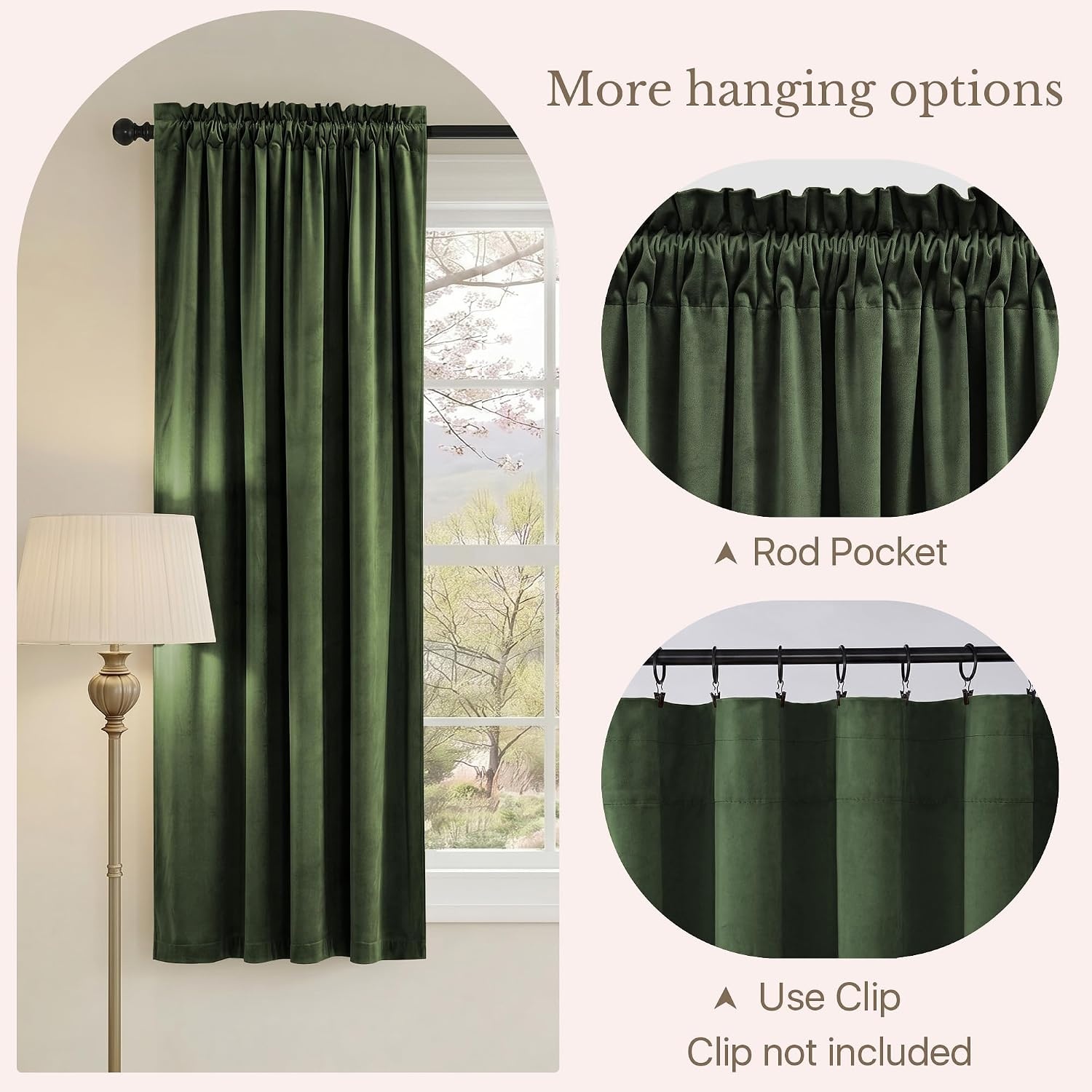 image:imageNICETOWN Black Velvet Blackout Curtains 96 inch Long 2 PanelsGreen Series Olive Green