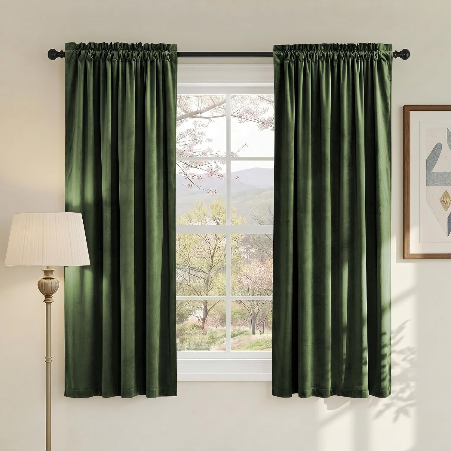image:imageNICETOWN Black Velvet Blackout Curtains 96 inch Long 2 PanelsGreen Series Olive Green