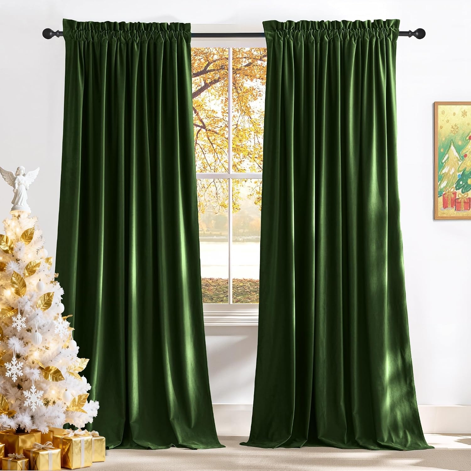 image:imageNICETOWN Black Velvet Blackout Curtains 96 inch Long 2 PanelsGreen Series Olive Green