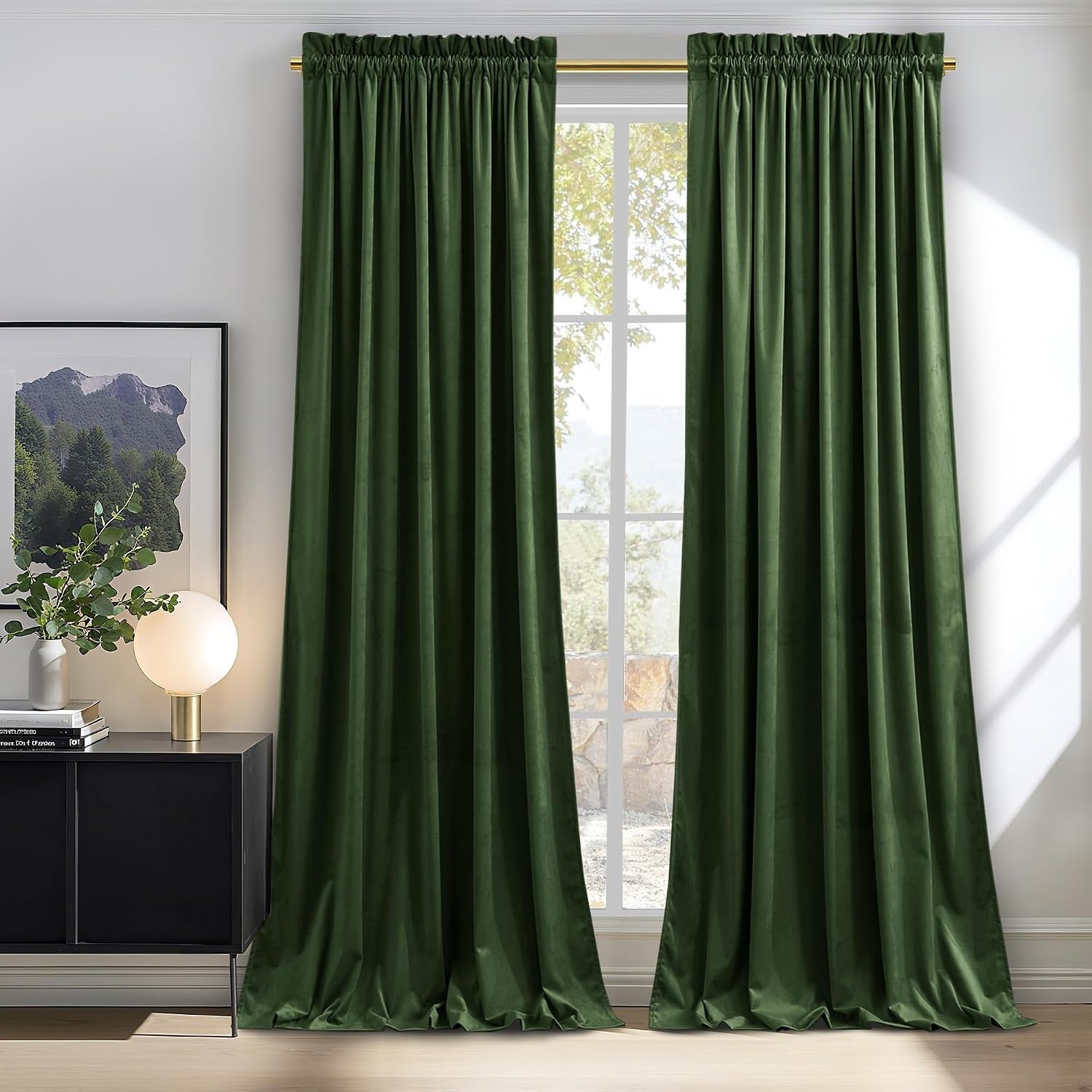 image:imageNICETOWN Black Velvet Blackout Curtains 96 inch Long 2 PanelsGreen Series Olive Green