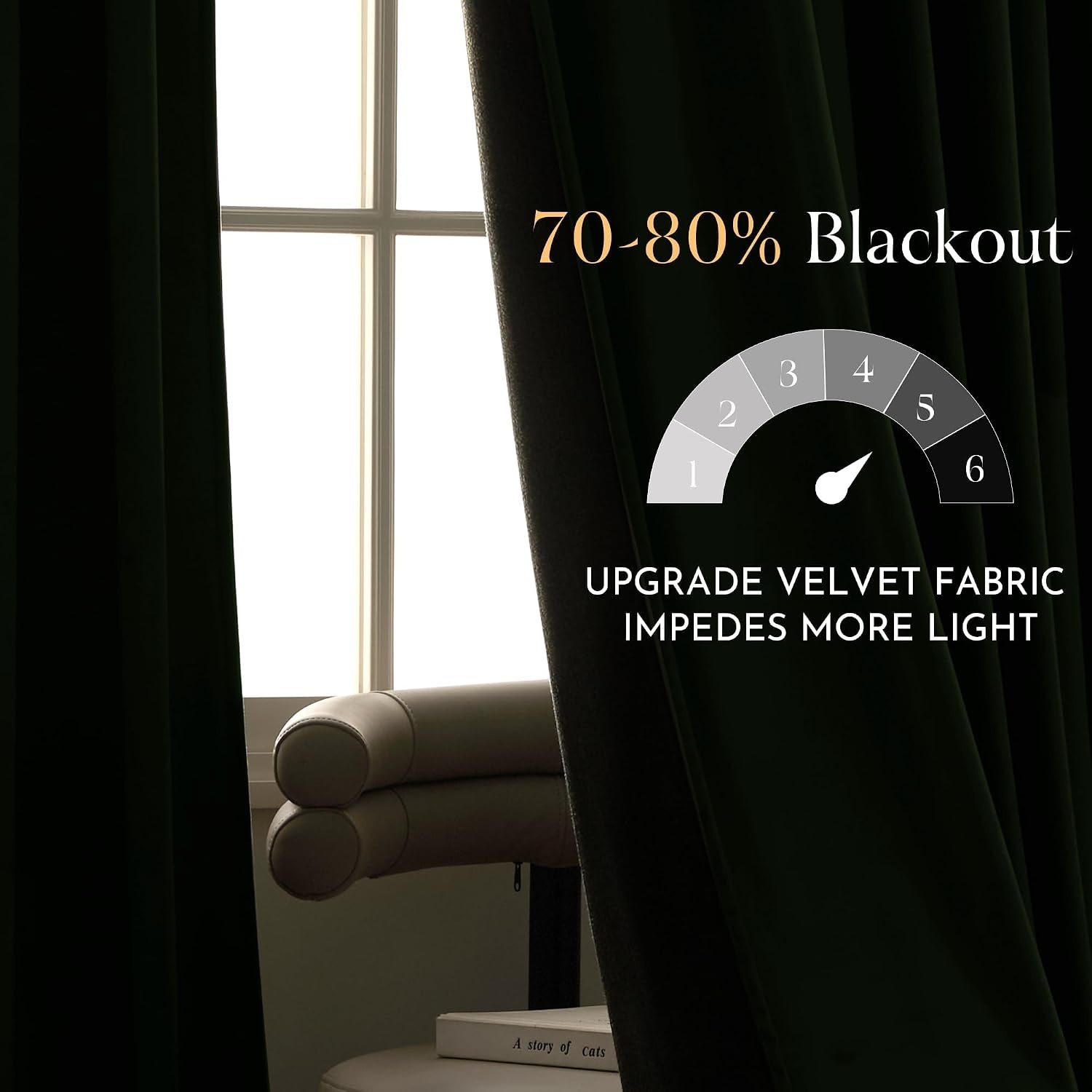image:imageNICETOWN Black Velvet Blackout Curtains 96 inch Long 2 PanelsGreen Series Olive Green
