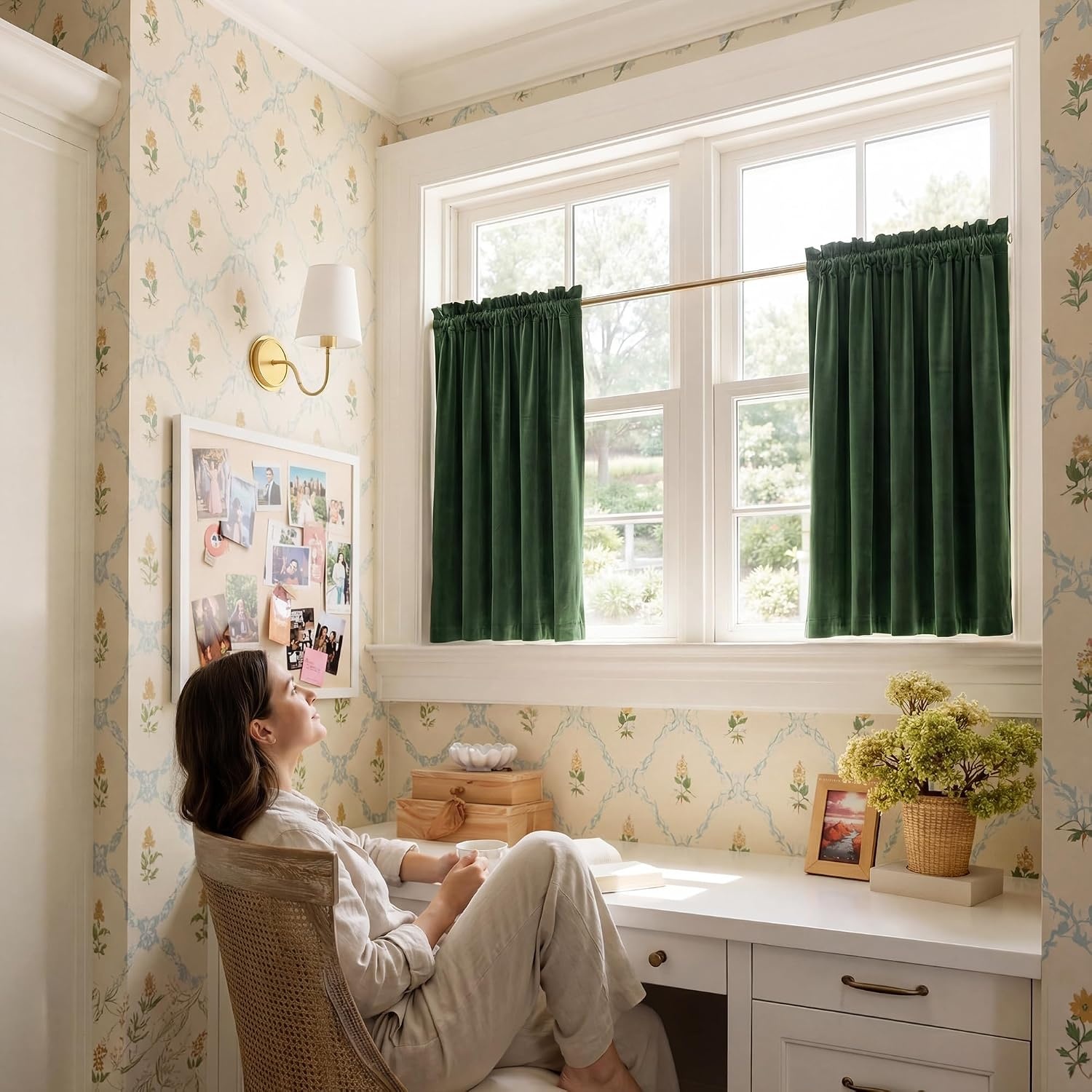 image:imageNICETOWN Black Velvet Blackout Curtains 96 inch Long 2 PanelsGreen Series Olive Green