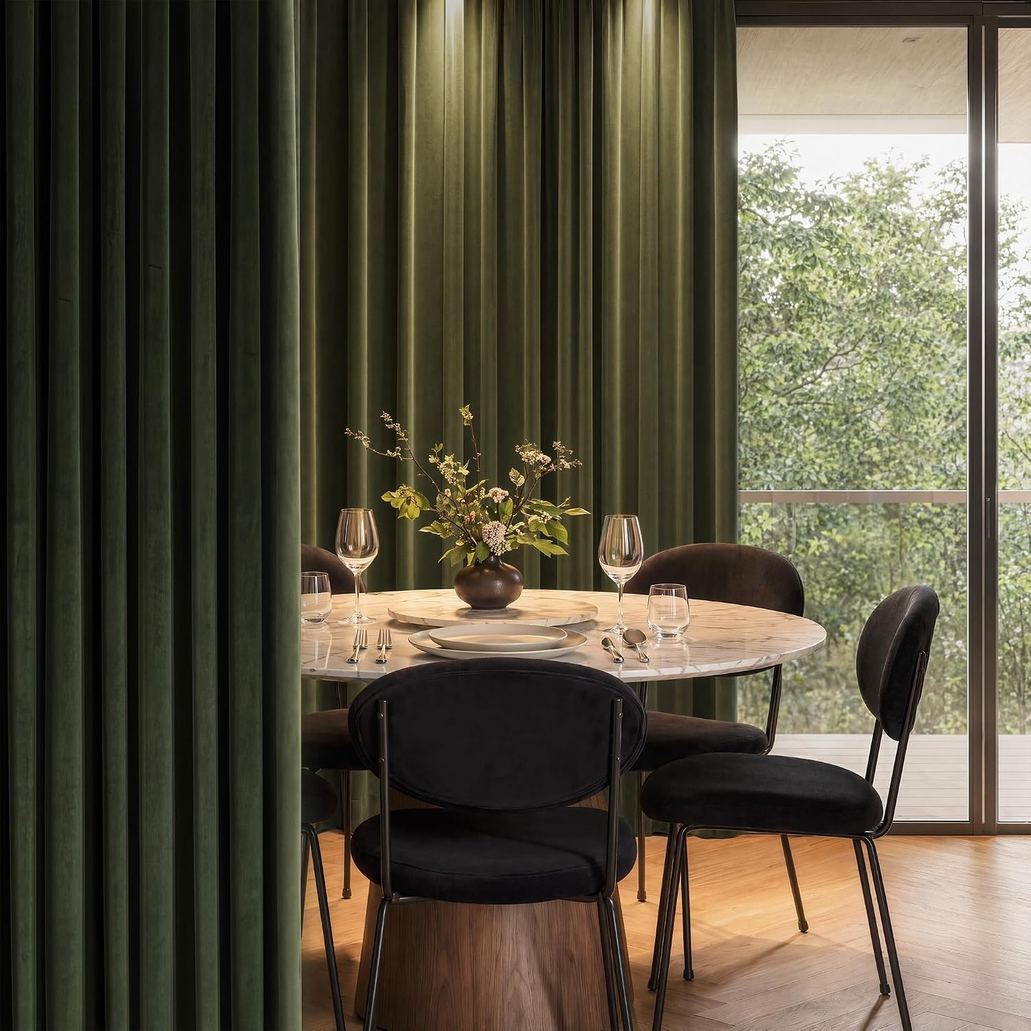 image:imageNICETOWN Black Velvet Blackout Curtains 96 inch Long 2 PanelsGreen Series Olive Green