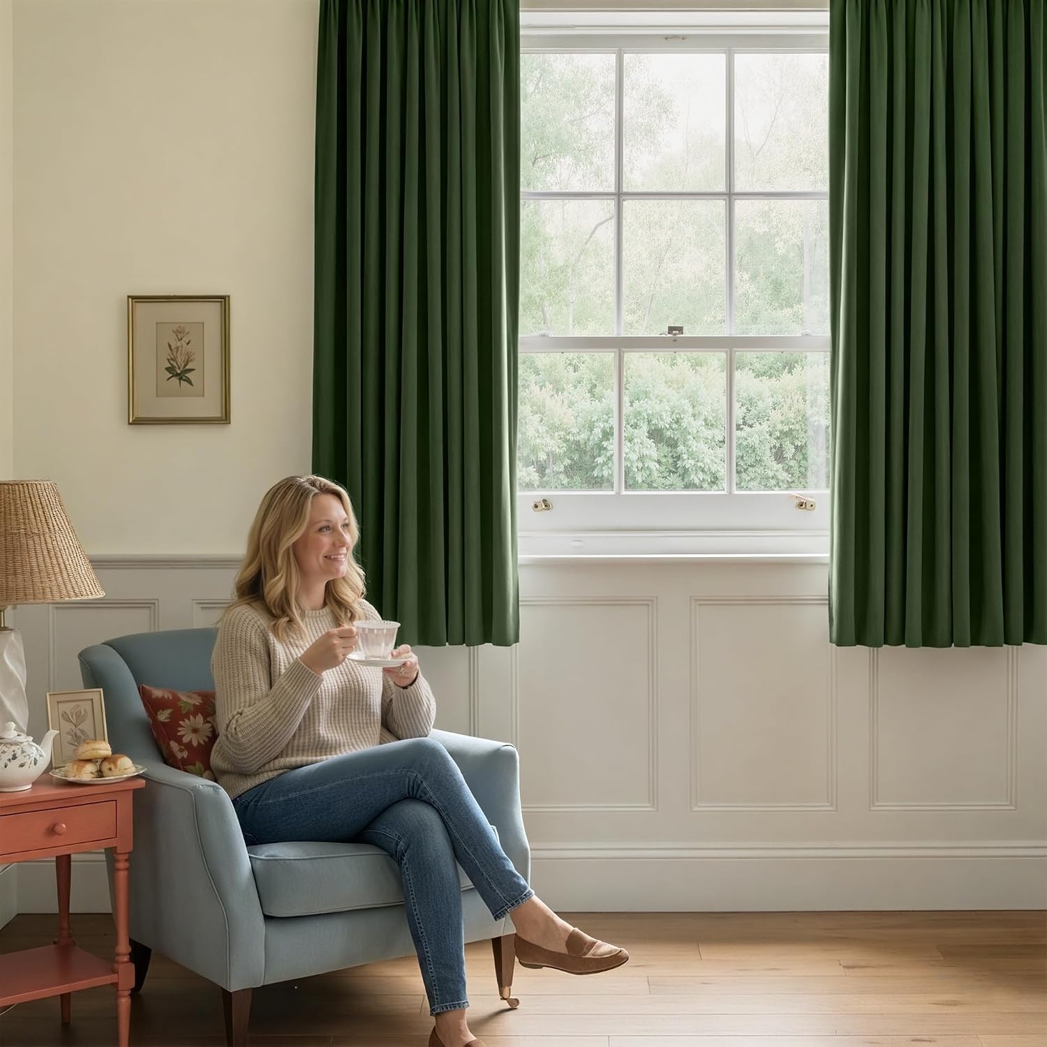 image:imageNICETOWN Black Velvet Blackout Curtains 96 inch Long 2 PanelsGreen Series Olive Green