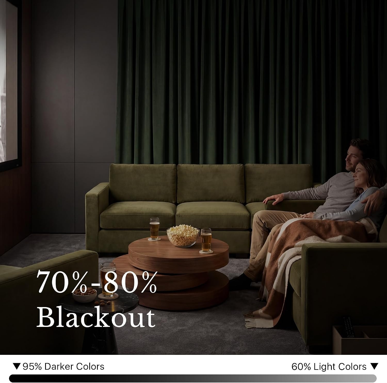 image:imageNICETOWN Black Velvet Blackout Curtains 96 inch Long 2 PanelsGreen Series Olive Green