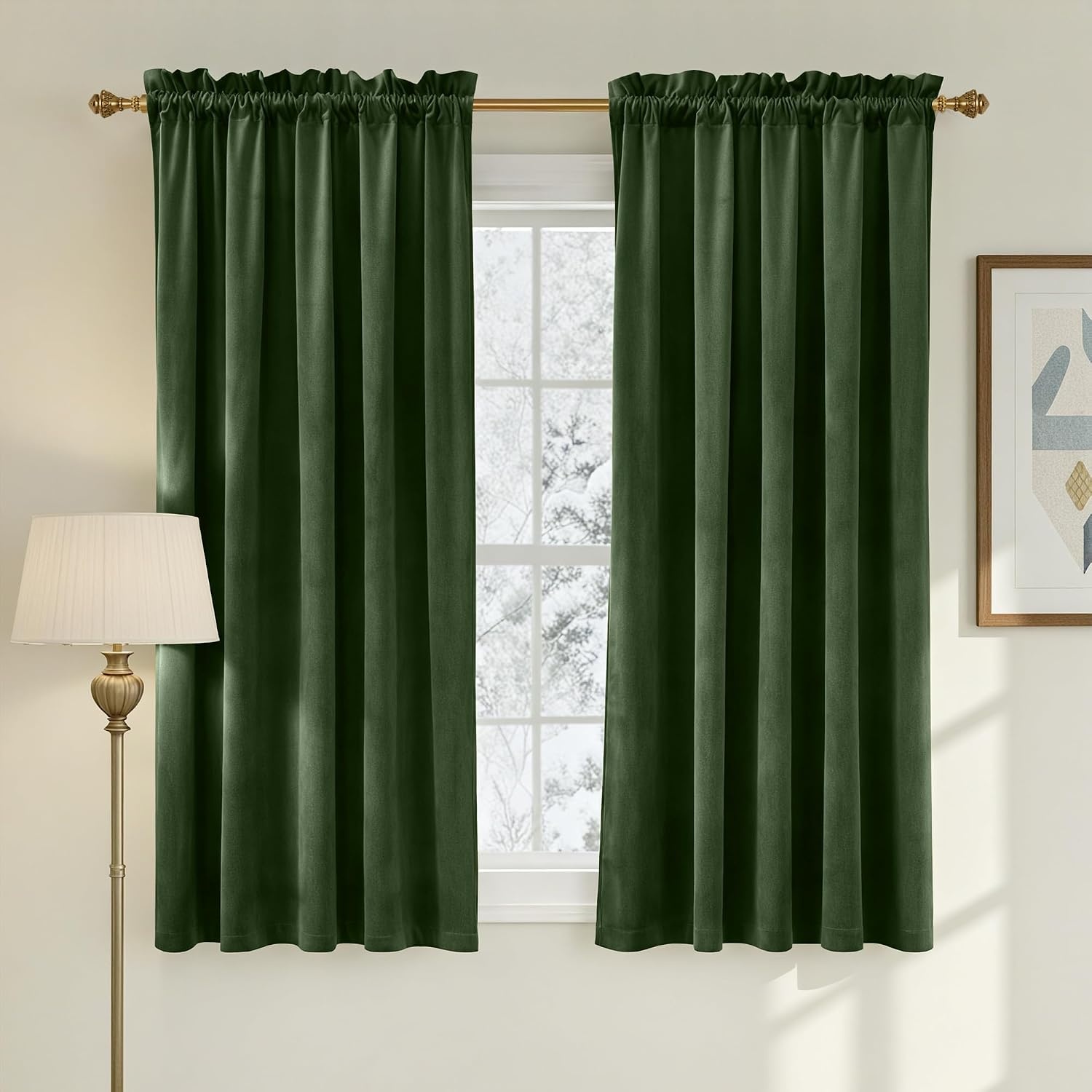 image:imageNICETOWN Black Velvet Blackout Curtains 96 inch Long 2 PanelsGreen Series Olive Green