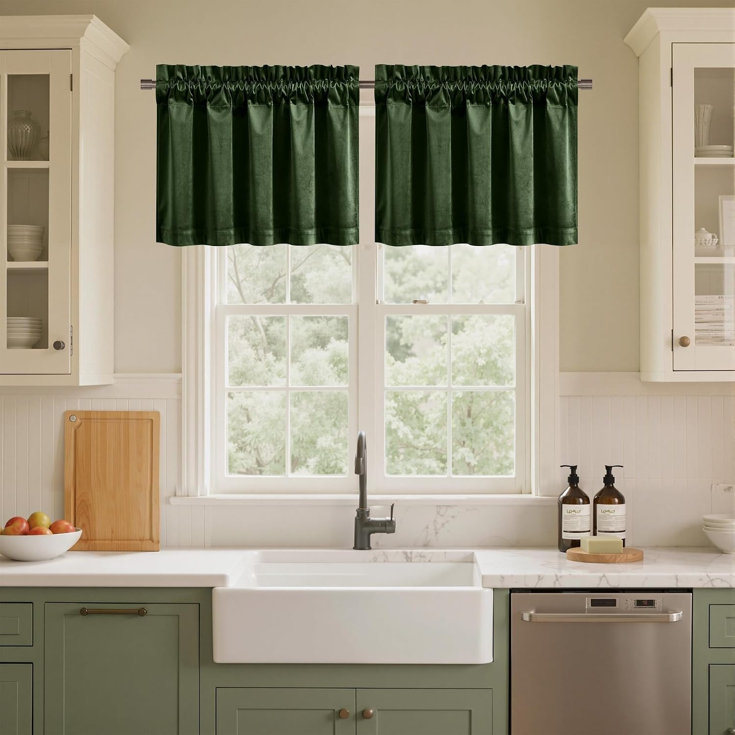 image:imageNICETOWN Black Velvet Blackout Curtains 96 inch Long 2 PanelsGreen Series Olive Green