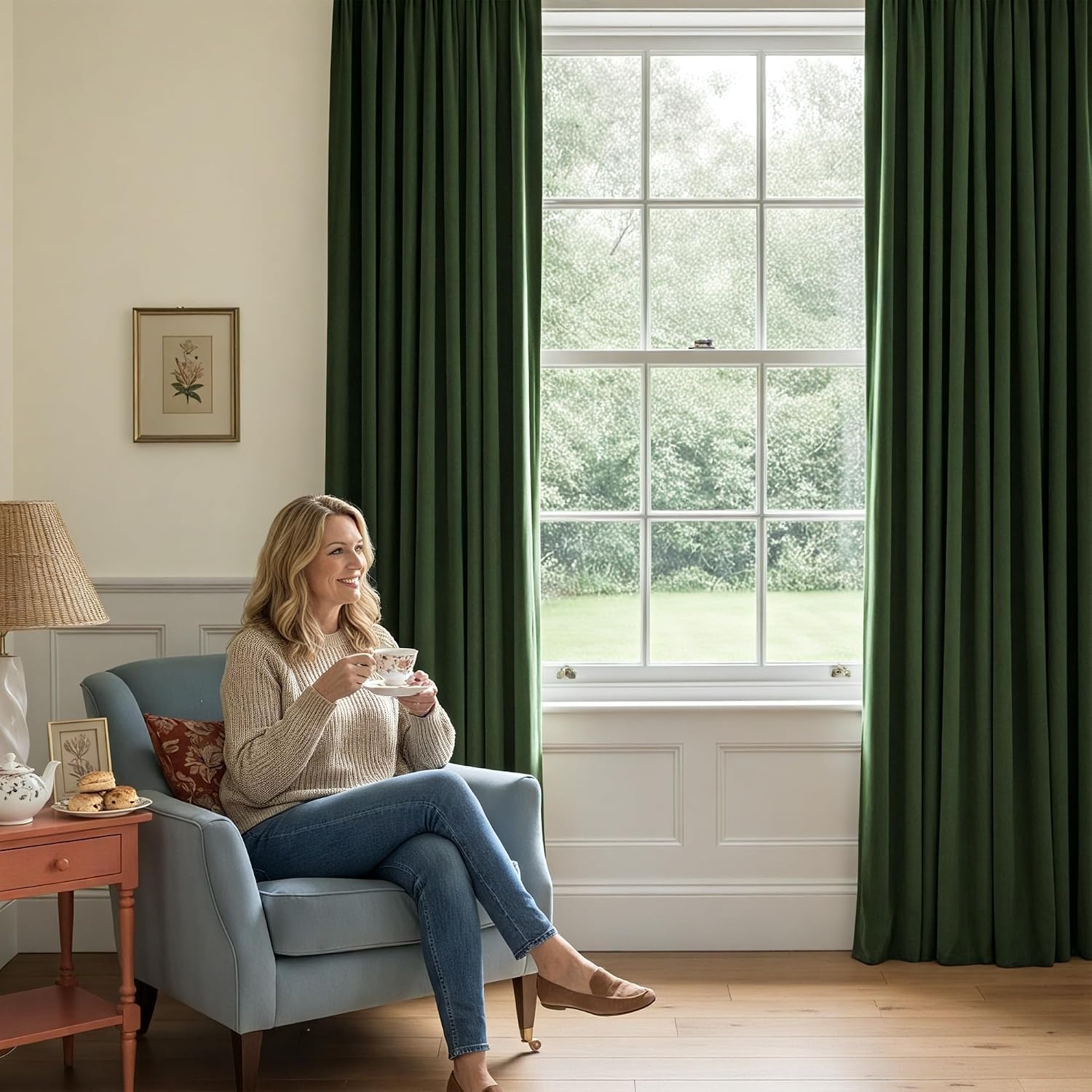 image:imageNICETOWN Black Velvet Blackout Curtains 96 inch Long 2 PanelsGreen Series Olive Green