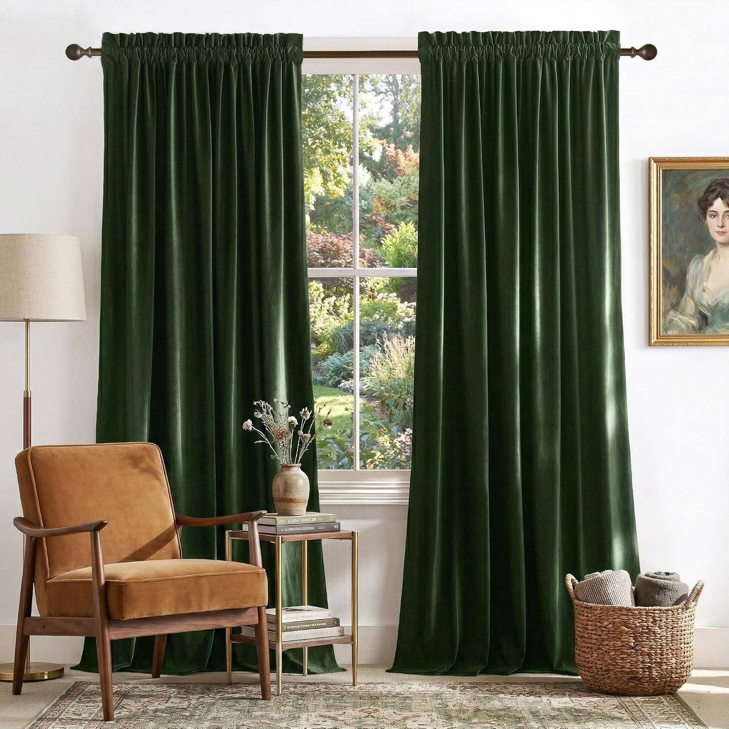 image:imageNICETOWN Black Velvet Blackout Curtains 96 inch Long 2 PanelsGreen Series Olive Green