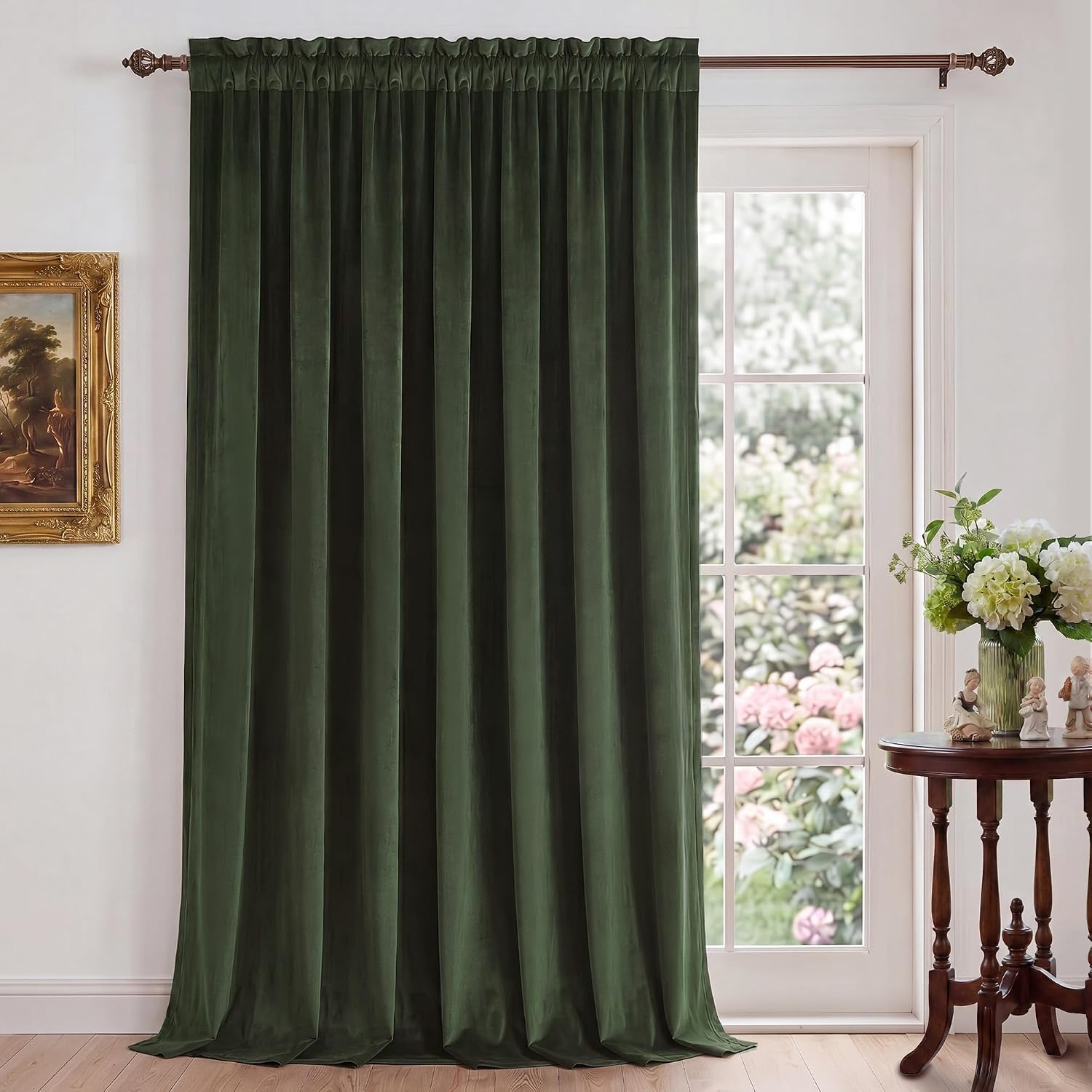image:imageNICETOWN Black Velvet Blackout Curtains 96 inch Long 2 PanelsGreen Series Olive Green