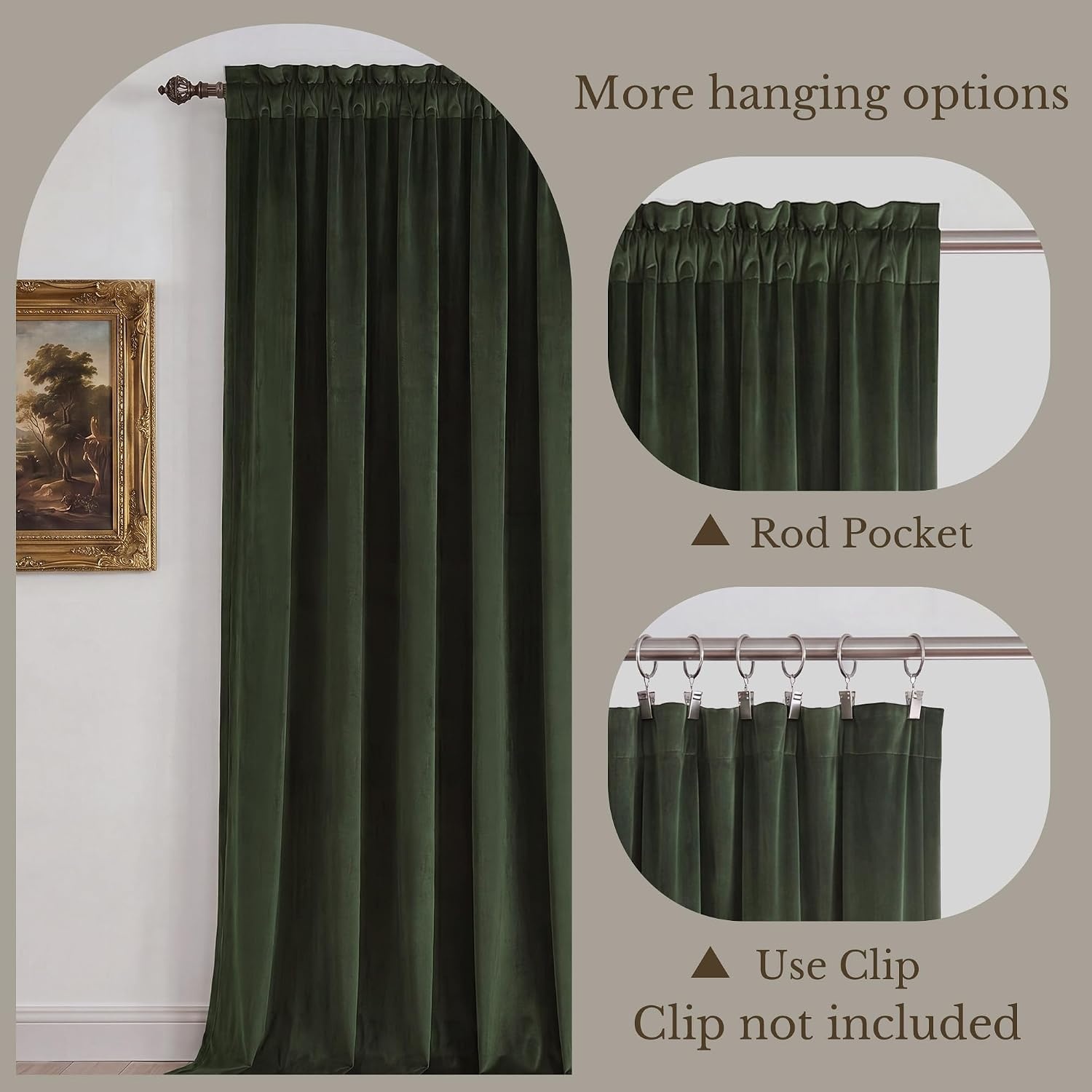 image:imageNICETOWN Black Velvet Blackout Curtains 96 inch Long 2 PanelsGreen Series Olive Green