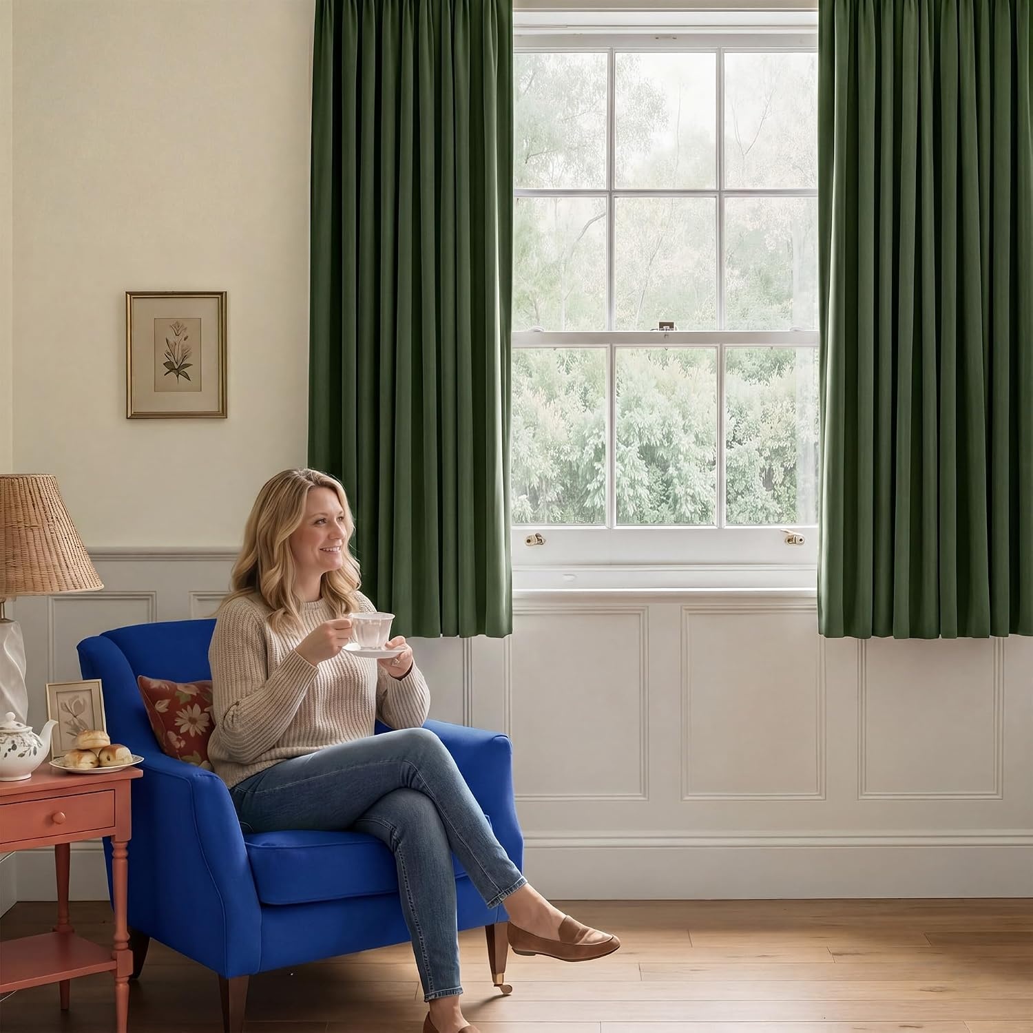 image:imageNICETOWN Black Velvet Blackout Curtains 96 inch Long 2 PanelsGreen Series Olive Green