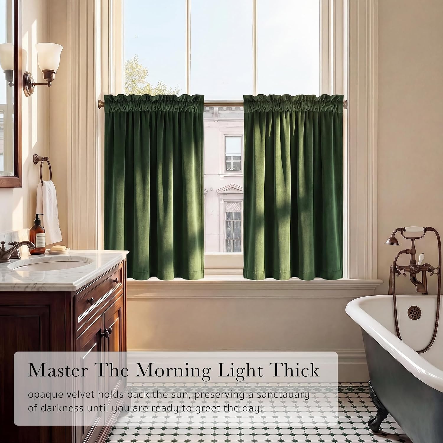 image:imageNICETOWN Black Velvet Blackout Curtains 96 inch Long 2 PanelsGreen Series Olive Green