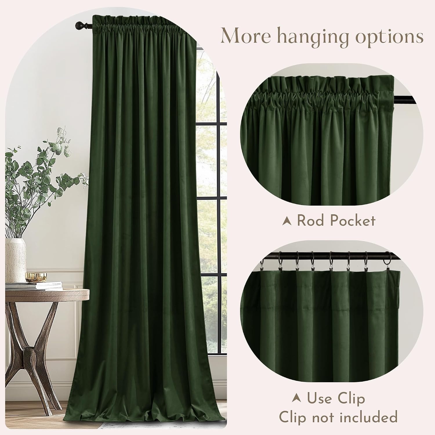image:imageNICETOWN Black Velvet Blackout Curtains 96 inch Long 2 PanelsGreen Series Olive Green