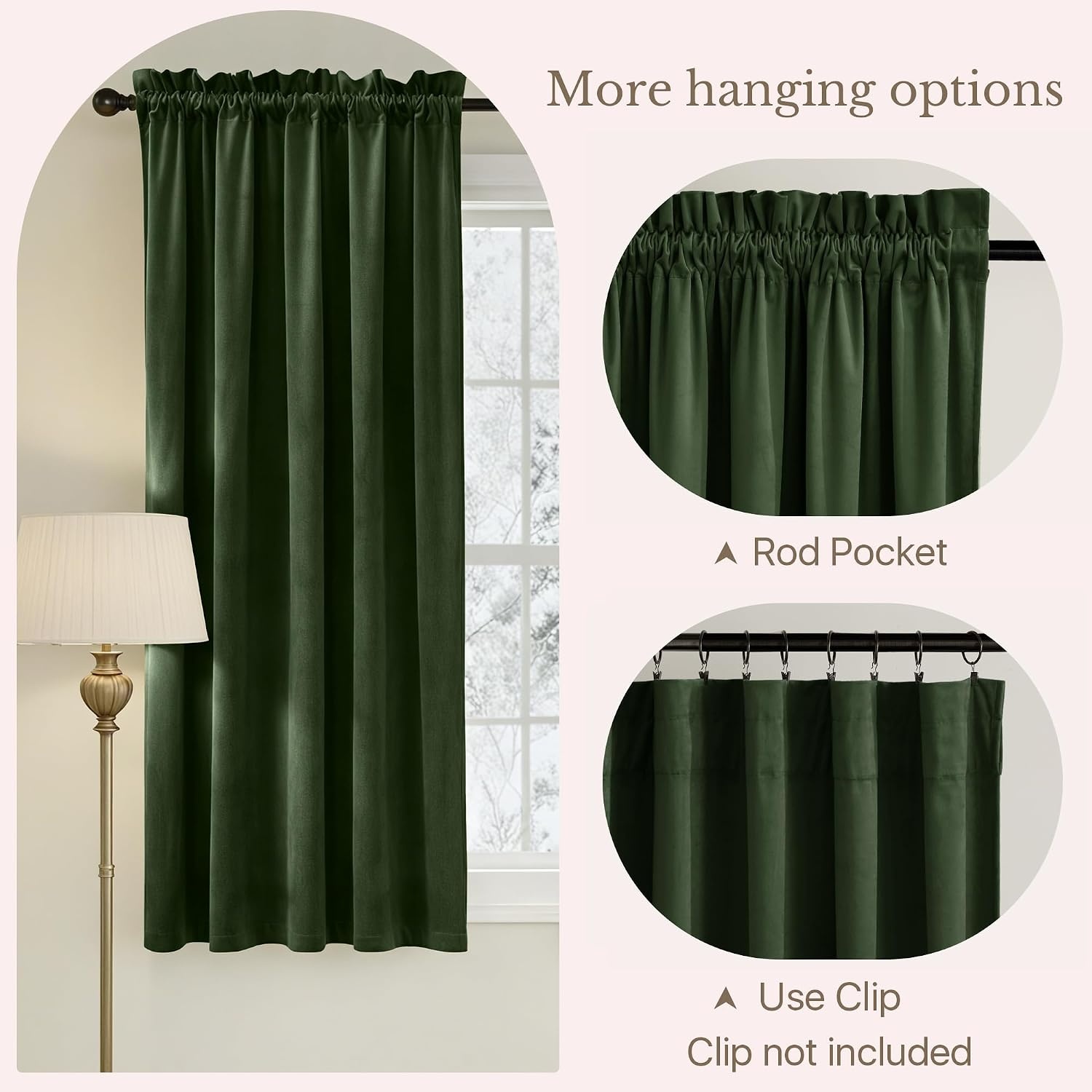 image:imageNICETOWN Black Velvet Blackout Curtains 96 inch Long 2 PanelsGreen Series Olive Green