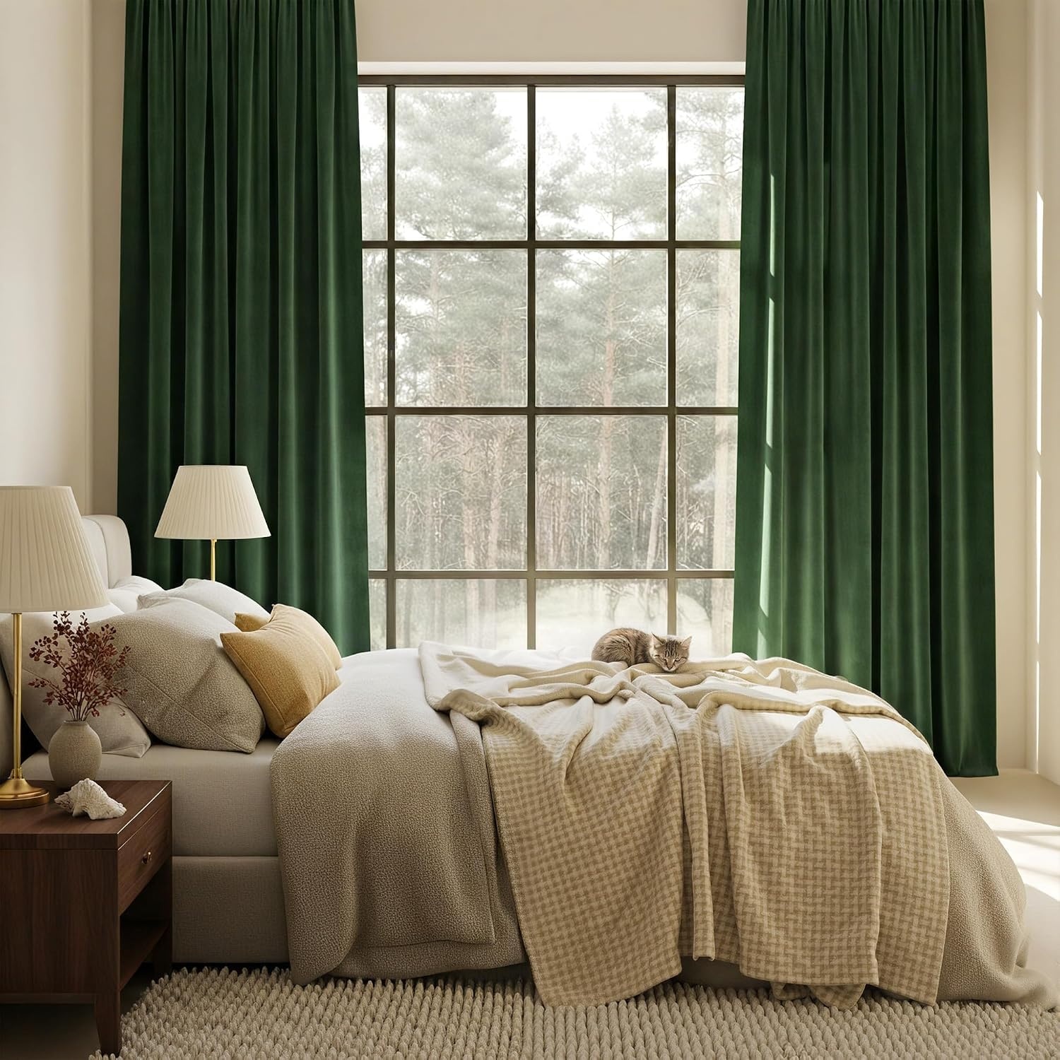 image:imageNICETOWN Black Velvet Blackout Curtains 96 inch Long 2 PanelsGreen Series Olive Green