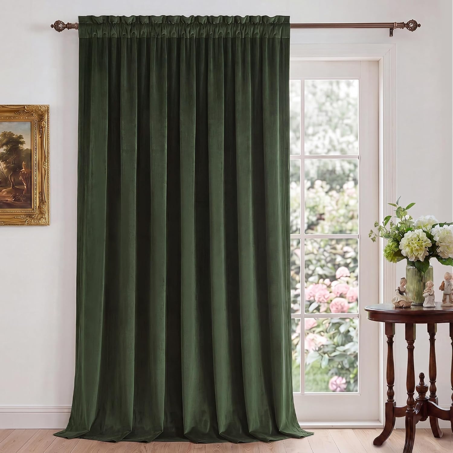 image:imageNICETOWN Black Velvet Blackout Curtains 96 inch Long 2 PanelsGreen Series Olive Green