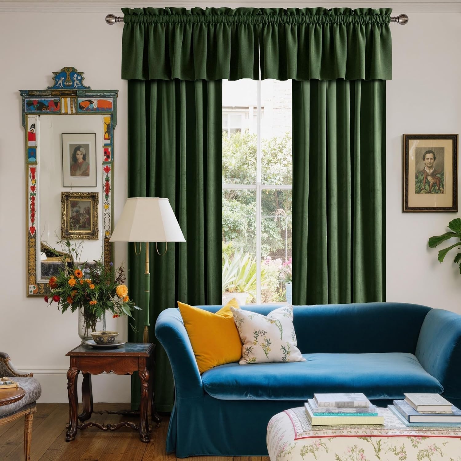 image:imageNICETOWN Black Velvet Blackout Curtains 96 inch Long 2 PanelsGreen Series Olive Green