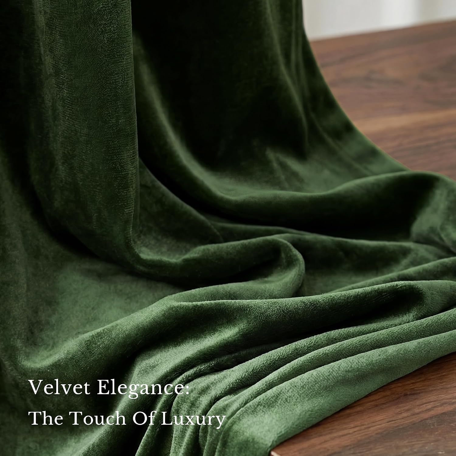 image:imageNICETOWN Black Velvet Blackout Curtains 96 inch Long 2 PanelsGreen Series Olive Green