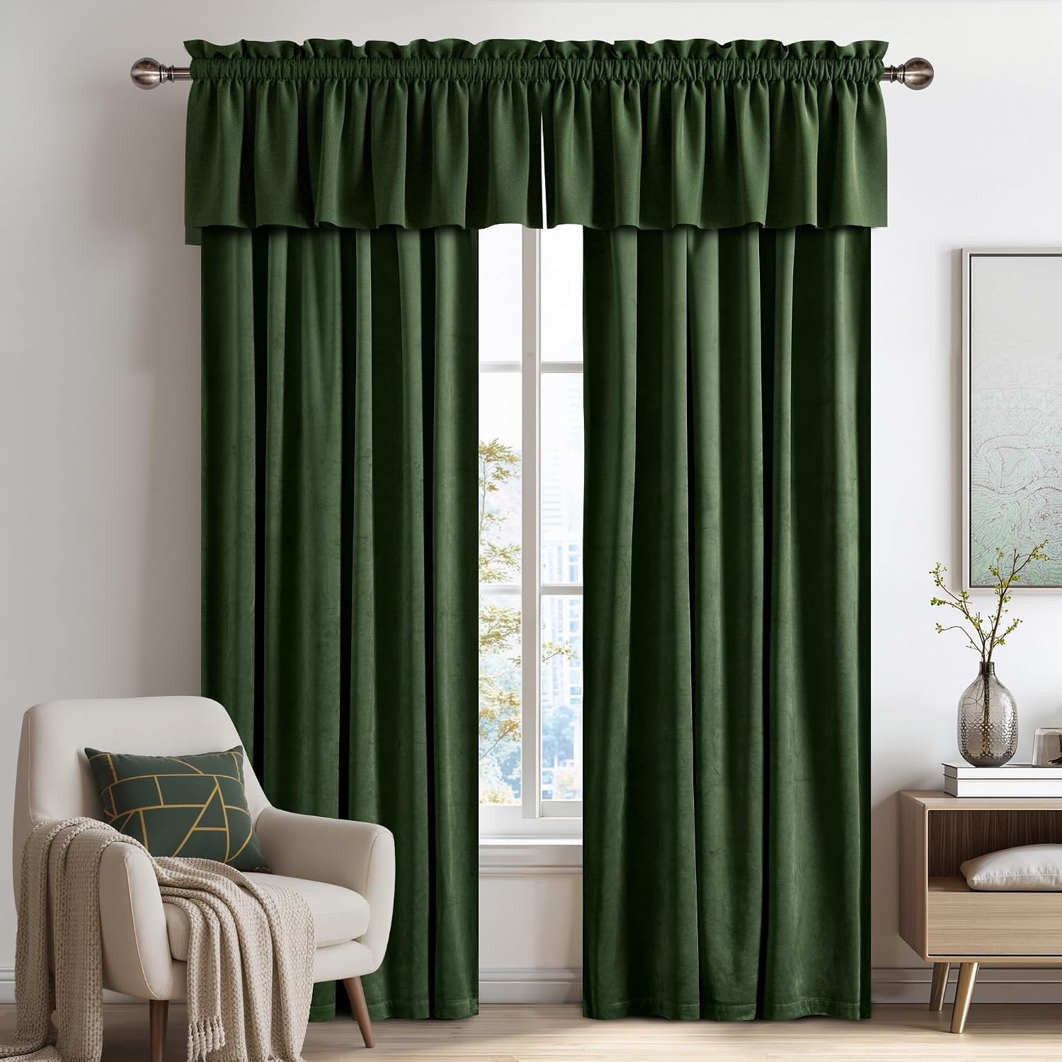 image:imageNICETOWN Black Velvet Blackout Curtains 96 inch Long 2 PanelsGreen Series Olive Green