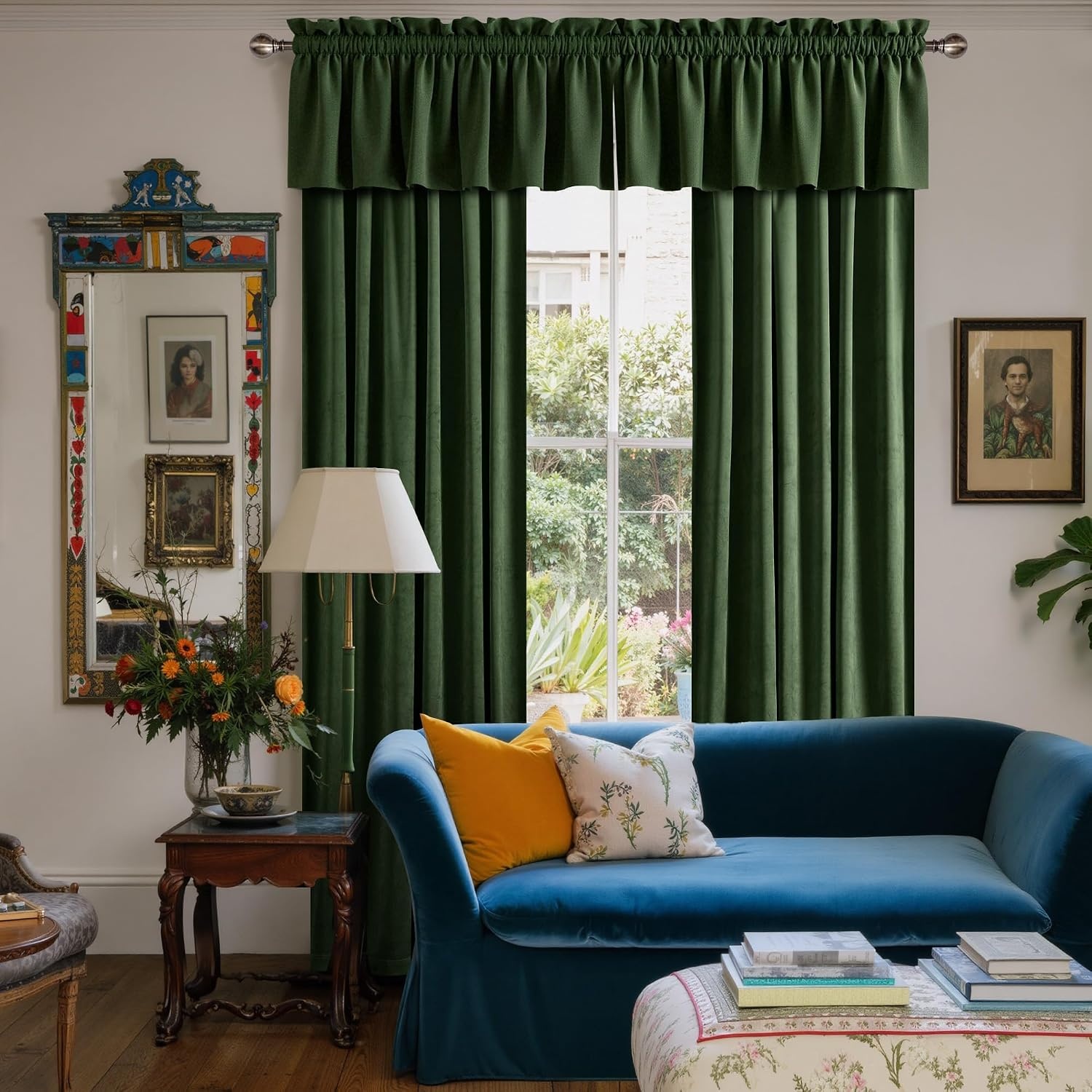 image:imageNICETOWN Black Velvet Blackout Curtains 96 inch Long 2 PanelsGreen Series Olive Green
