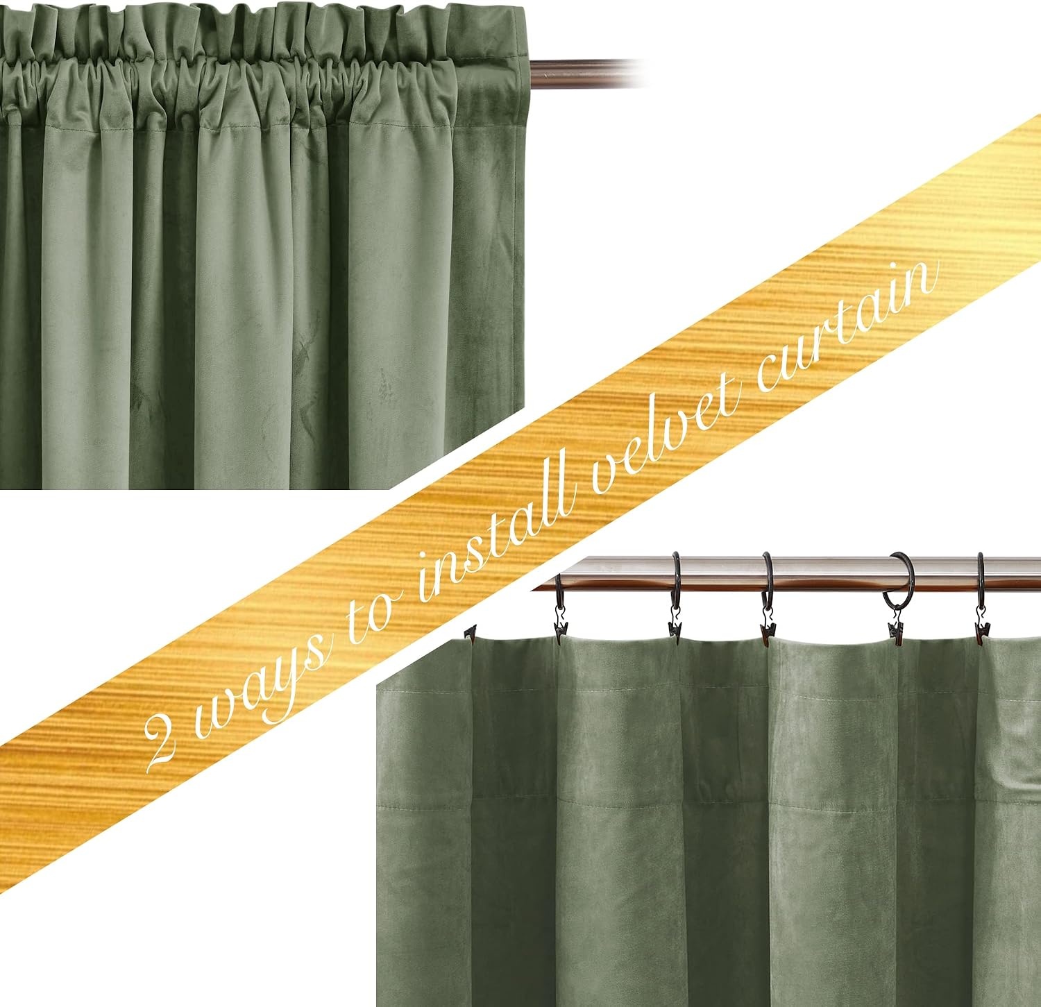 image:imageNICETOWN Black Velvet Blackout Curtains 96 inch Long 2 PanelsGreen Series Sage Green