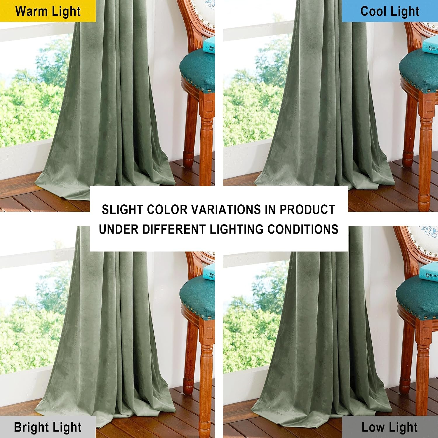 image:imageNICETOWN Black Velvet Blackout Curtains 96 inch Long 2 PanelsGreen Series Sage Green