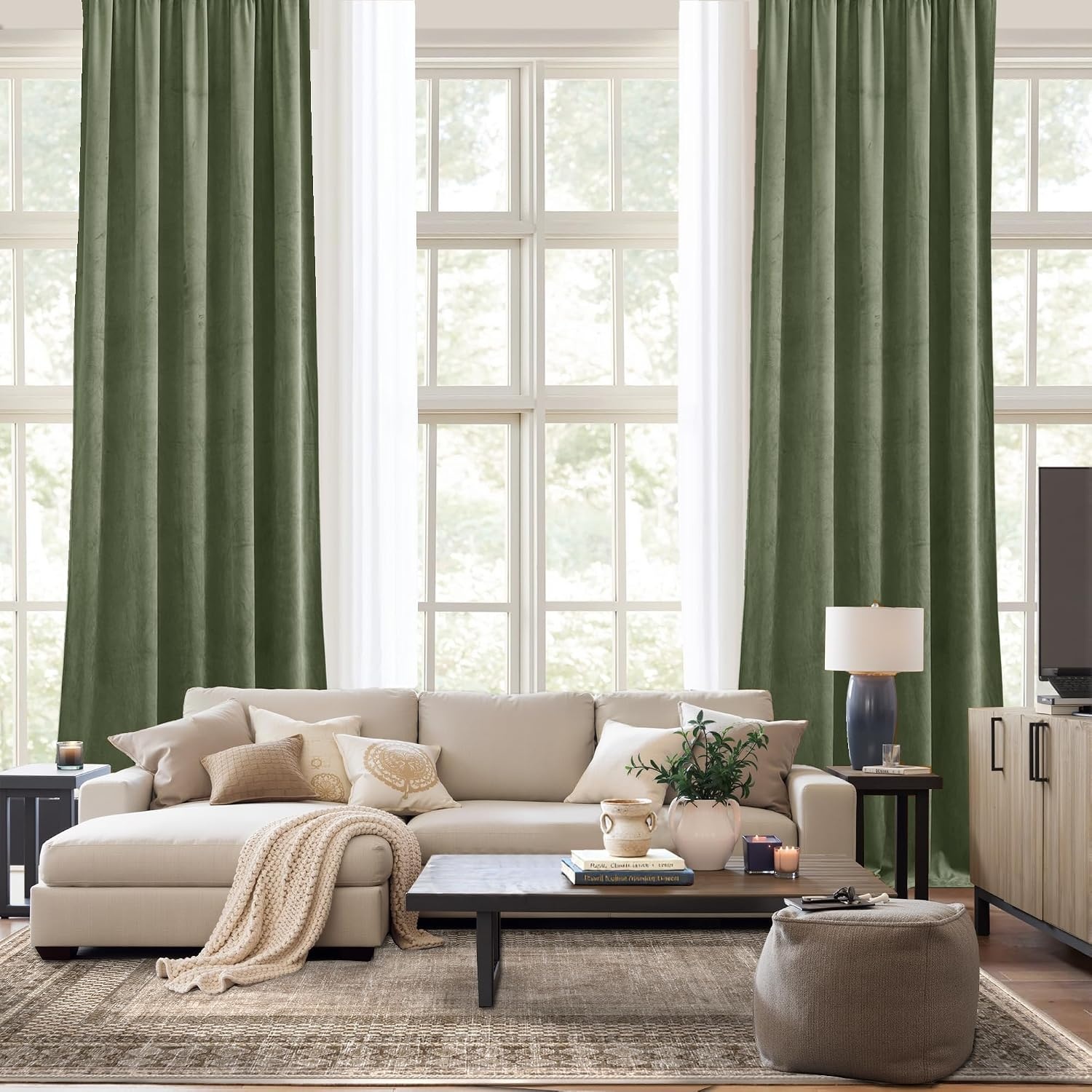 image:imageNICETOWN Black Velvet Blackout Curtains 96 inch Long 2 PanelsGreen Series Sage Green