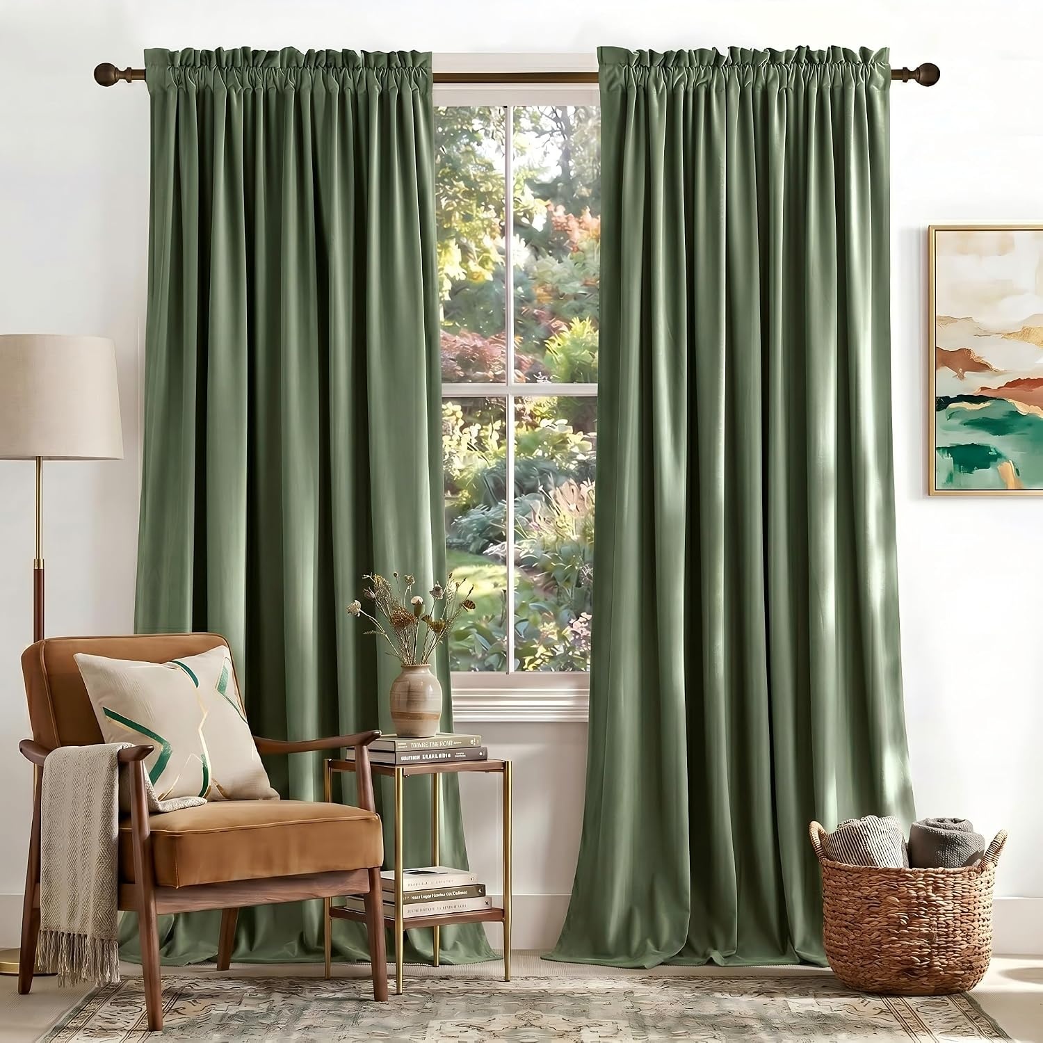 image:imageNICETOWN Black Velvet Blackout Curtains 96 inch Long 2 PanelsGreen Series Sage Green