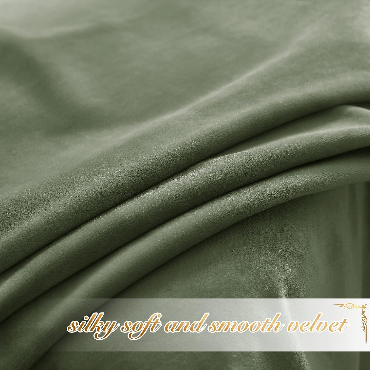 image:imageNICETOWN Black Velvet Blackout Curtains 96 inch Long 2 PanelsGreen Series Sage Green