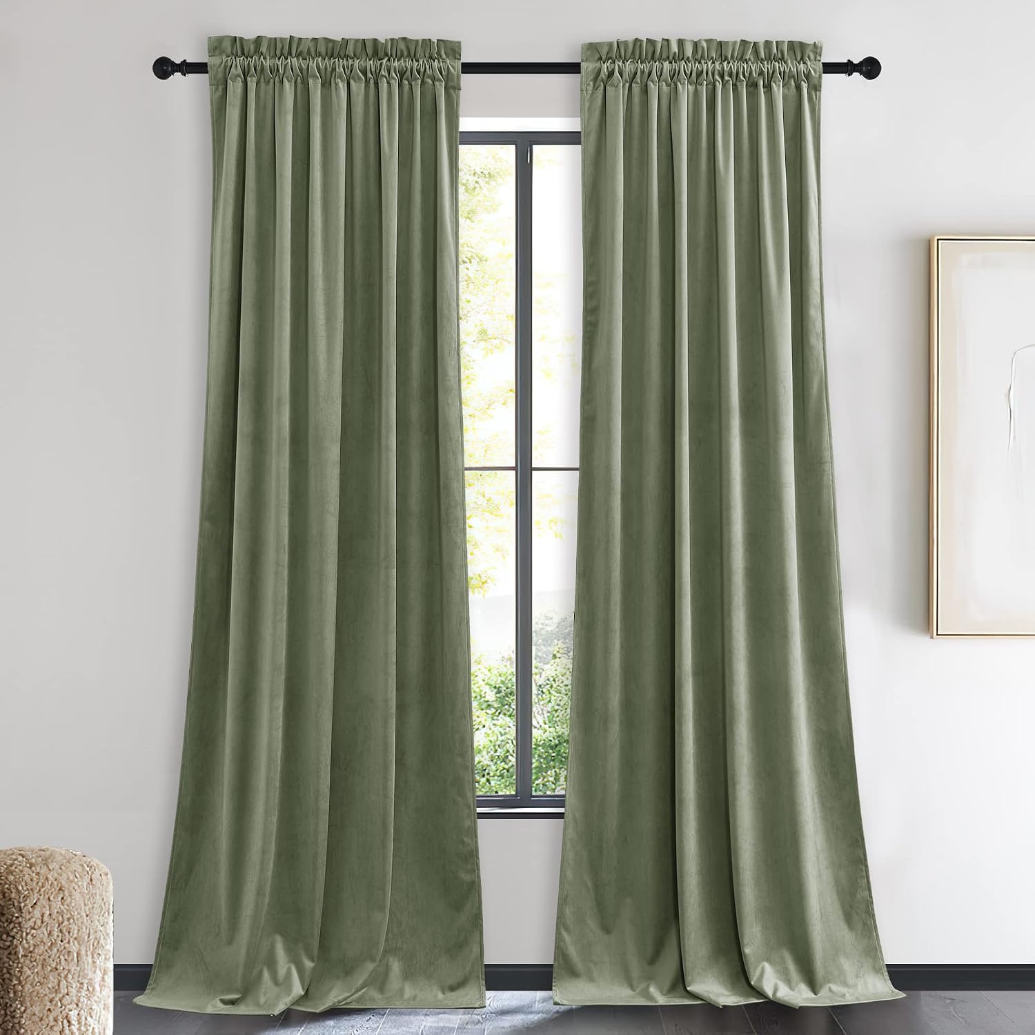image:imageNICETOWN Black Velvet Blackout Curtains 96 inch Long 2 PanelsGreen Series Sage Green