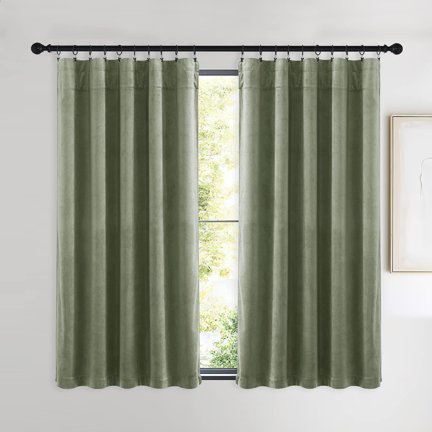 image:imageNICETOWN Black Velvet Blackout Curtains 96 inch Long 2 PanelsGreen Series Sage Green