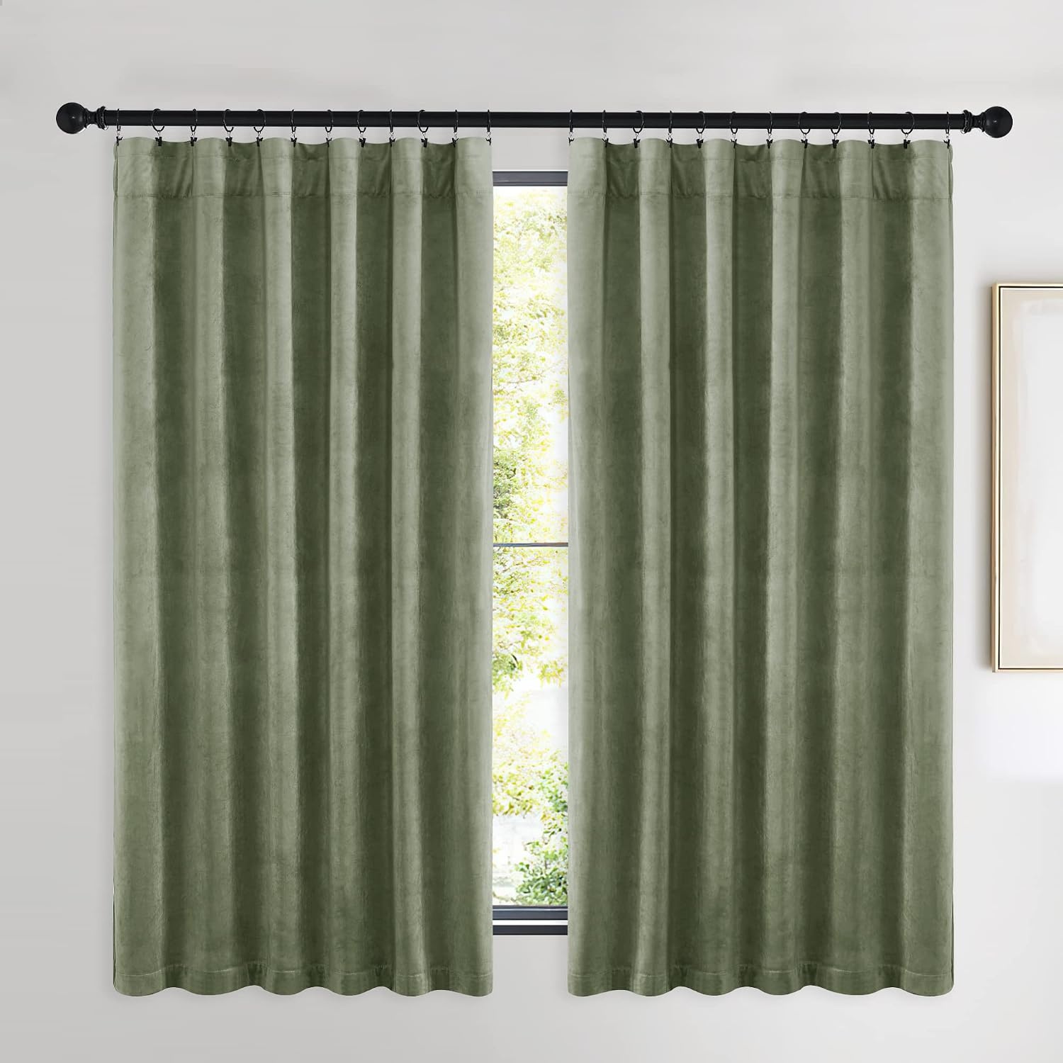image:imageNICETOWN Black Velvet Blackout Curtains 96 inch Long 2 PanelsGreen Series Sage Green