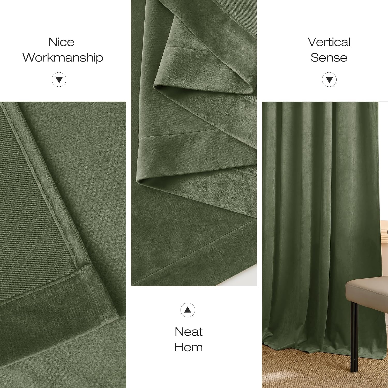 image:imageNICETOWN Black Velvet Blackout Curtains 96 inch Long 2 PanelsGreen Series Sage Green