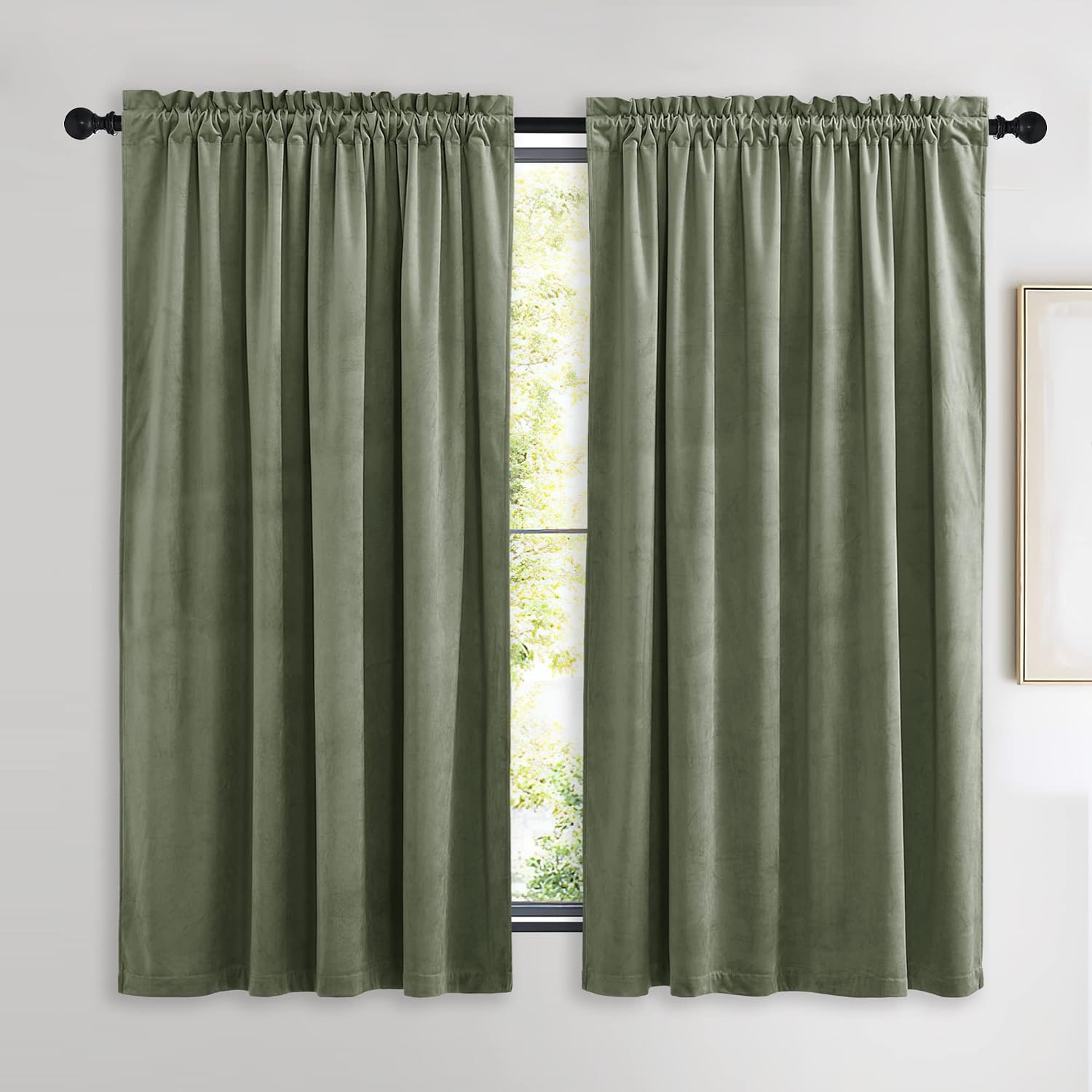 image:imageNICETOWN Black Velvet Blackout Curtains 96 inch Long 2 PanelsGreen Series Sage Green